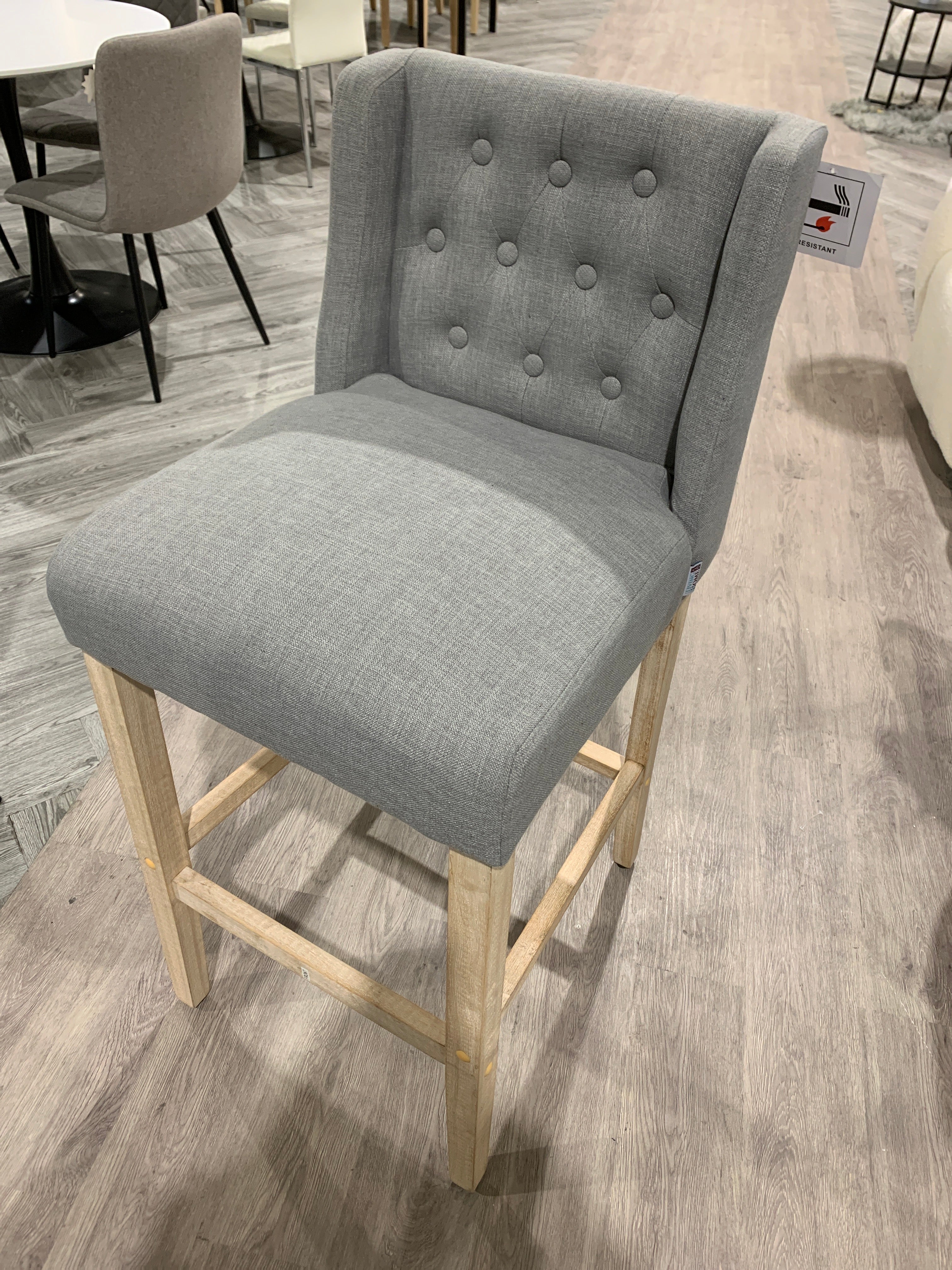Bar Stool Linen Tufted with Wooden Legs 1PC