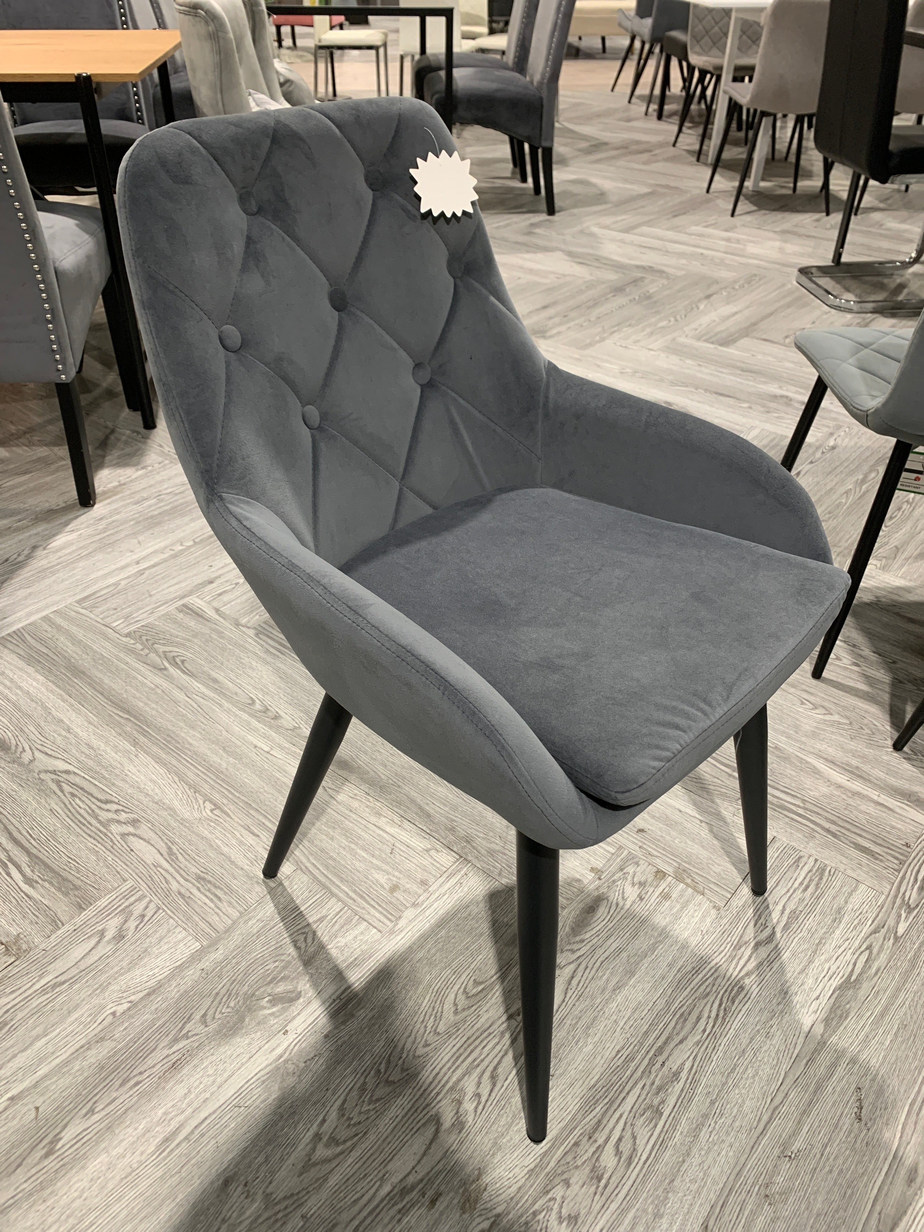Grey Velvet Metal Legs Button Upholstered Dining Chair 1PC