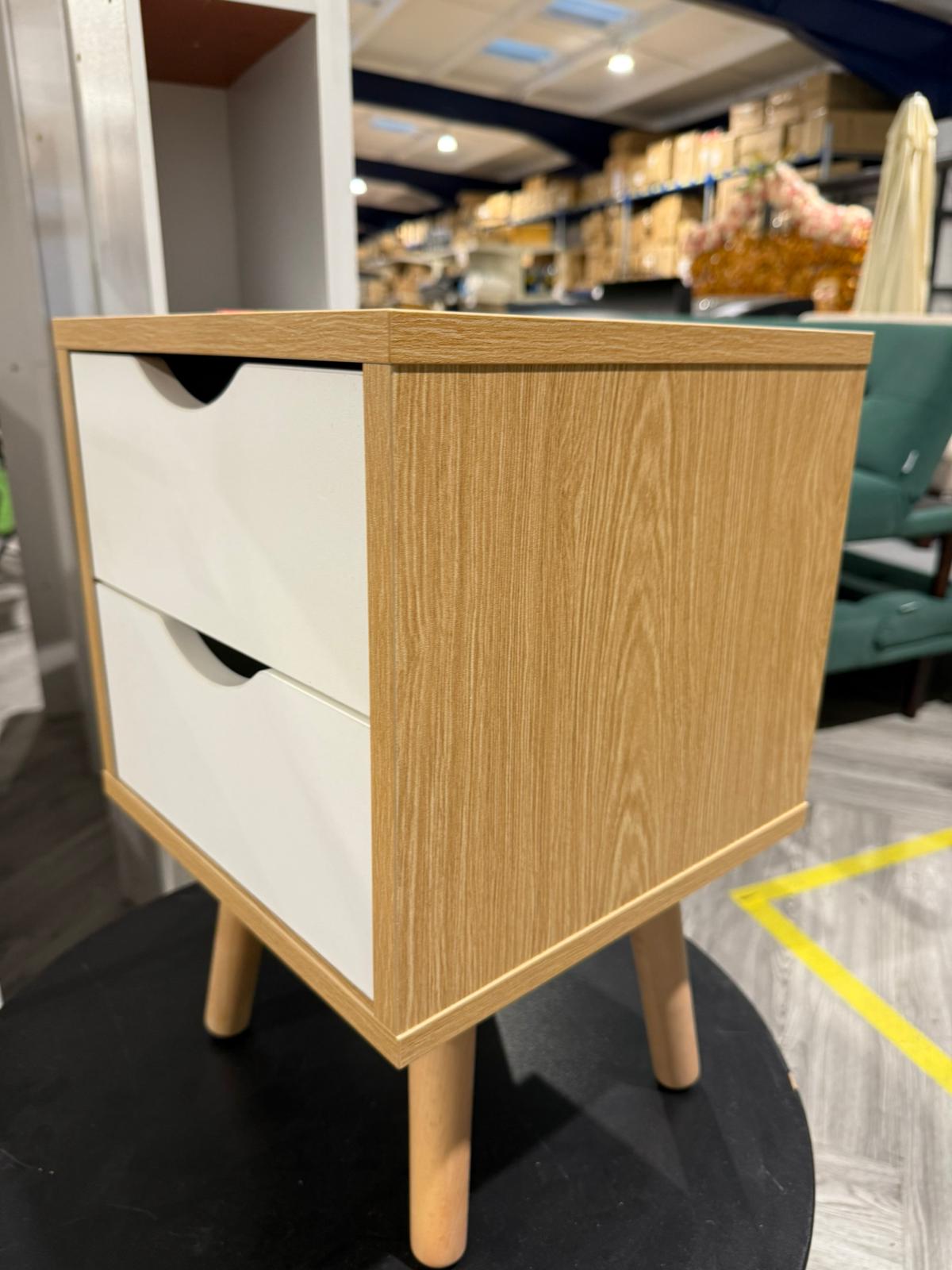2 Drawer Wooden Nightstand Bedside Table Beige and White
