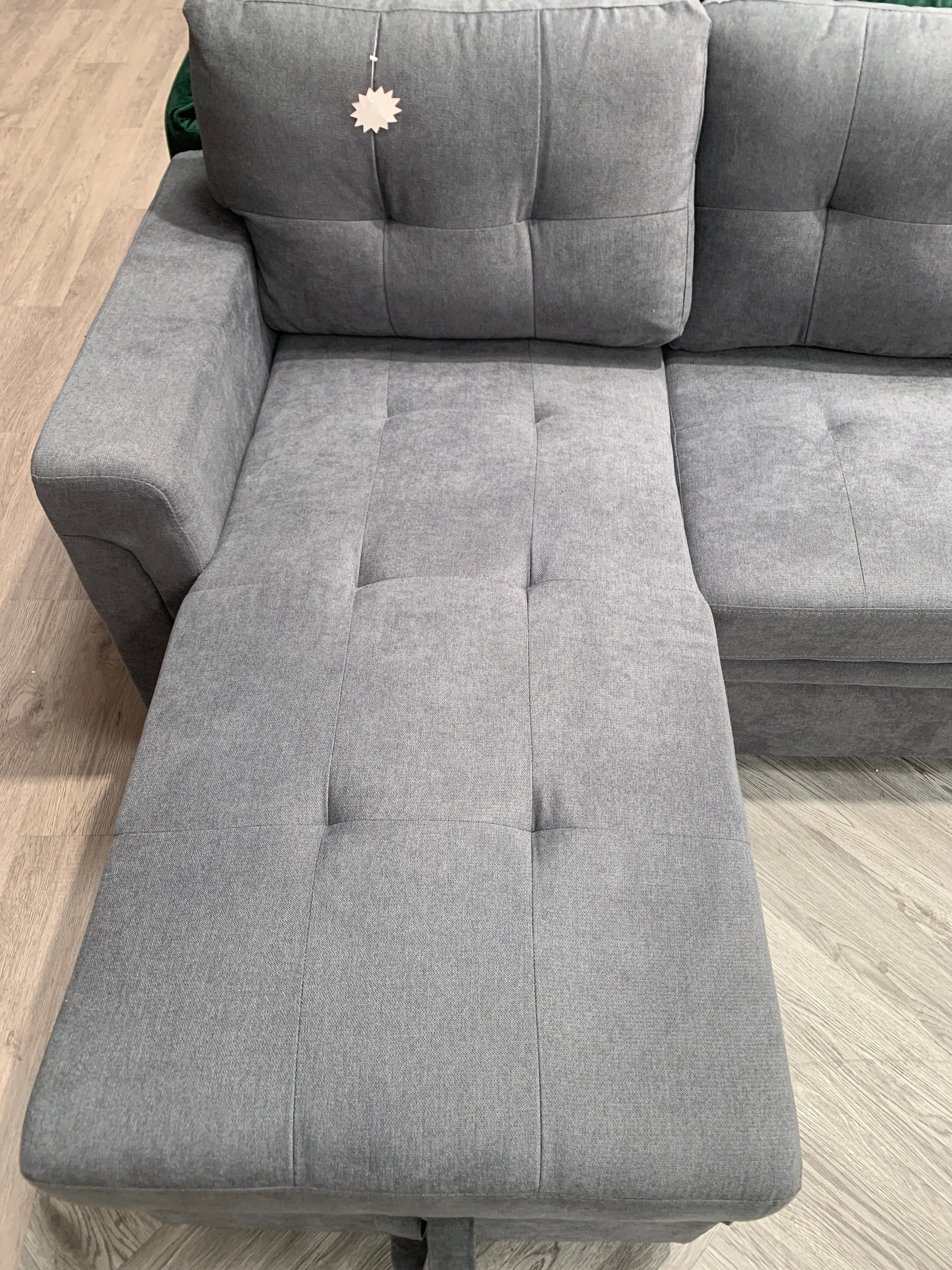3 Seater Button Tufted Corner Sofa Bed Grey