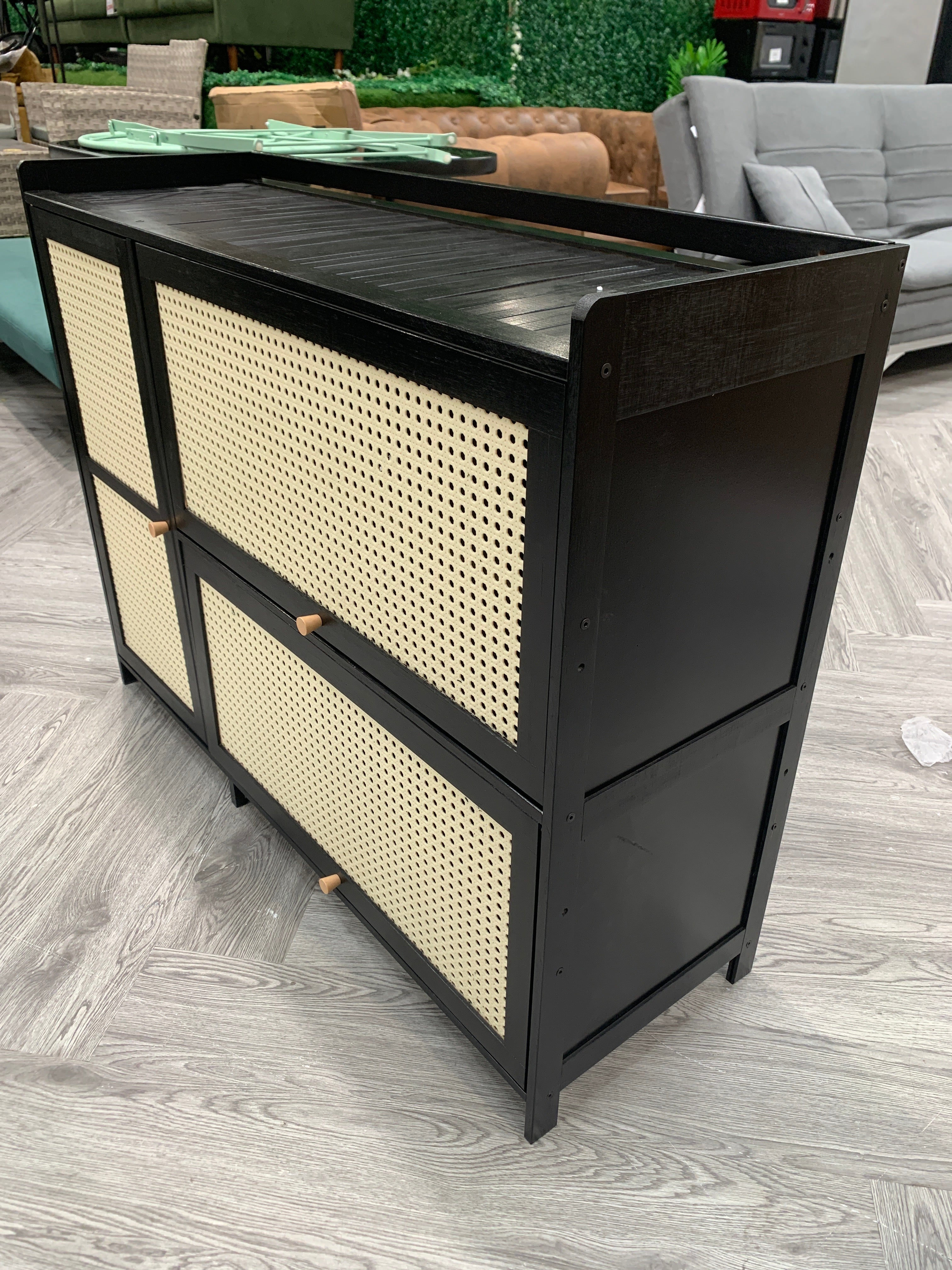 Woven Rattan Sideboard Cabinet for Shoes
