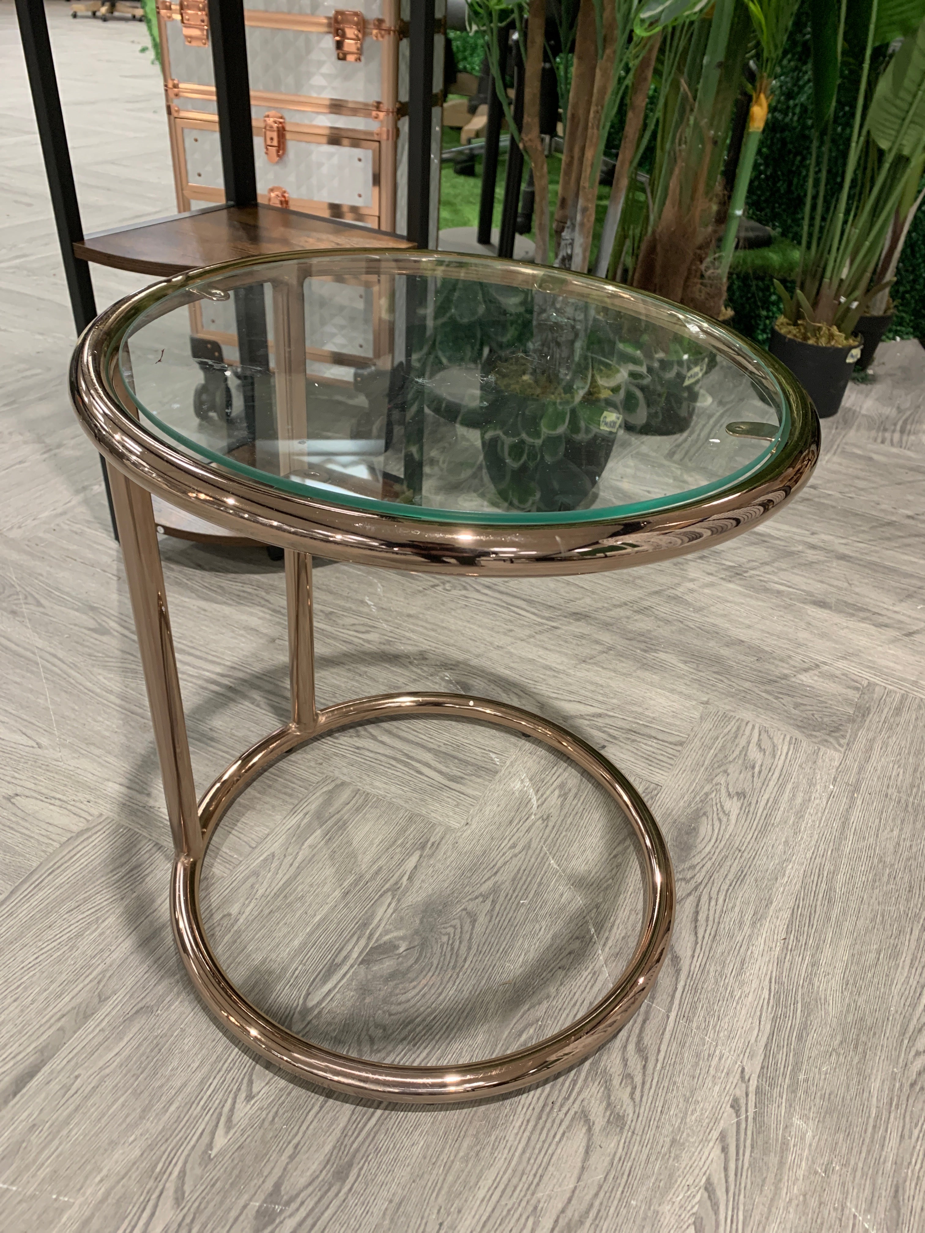 Tempered Glass Round Side Table with Metal Base