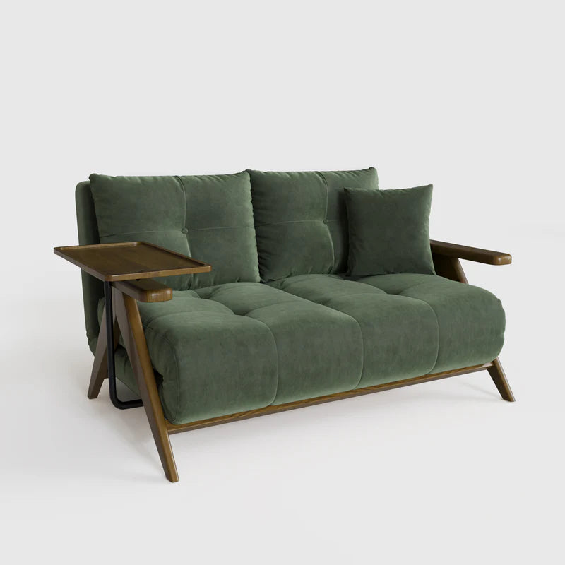 Foldable Matte Fabric Solid Wood Sofa Bed Green