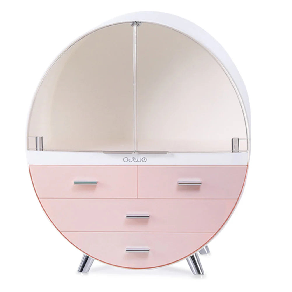 New Tabletop Dustproof Round Makeup Storage Organiser Pink