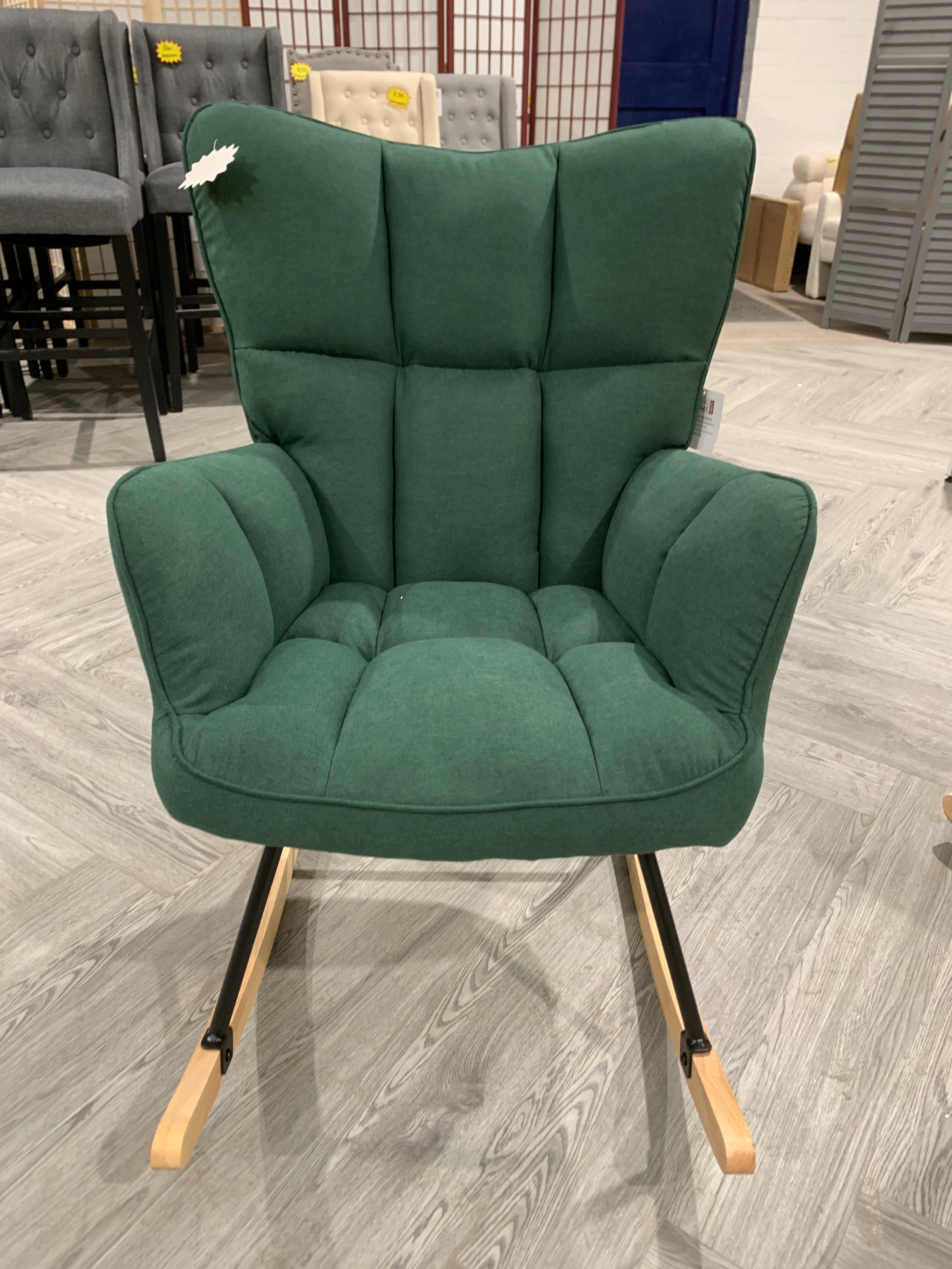 Green Tufted Upholstered Rocking Chair