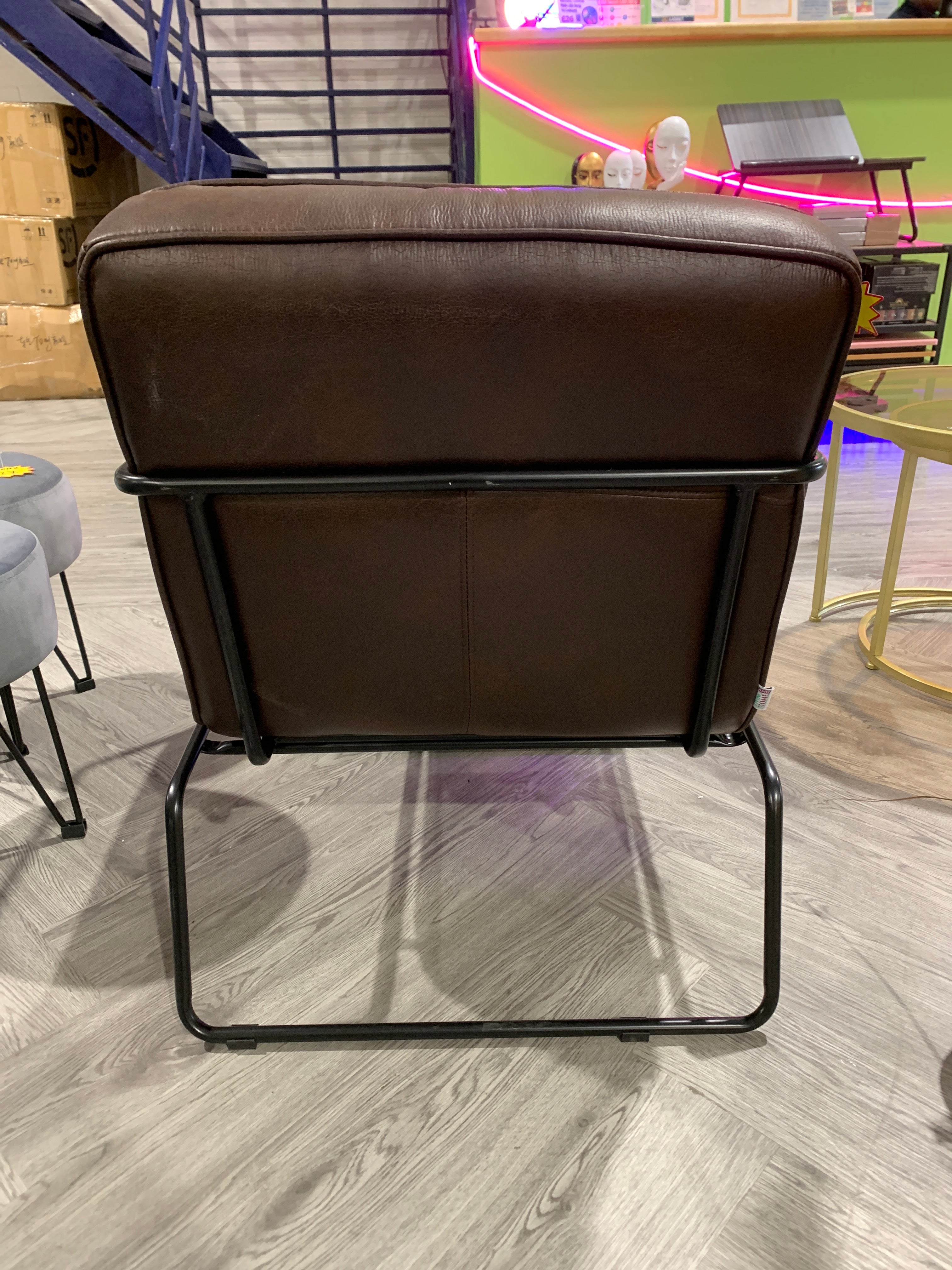 Mid-Century PU leather Armchair with Metal Base