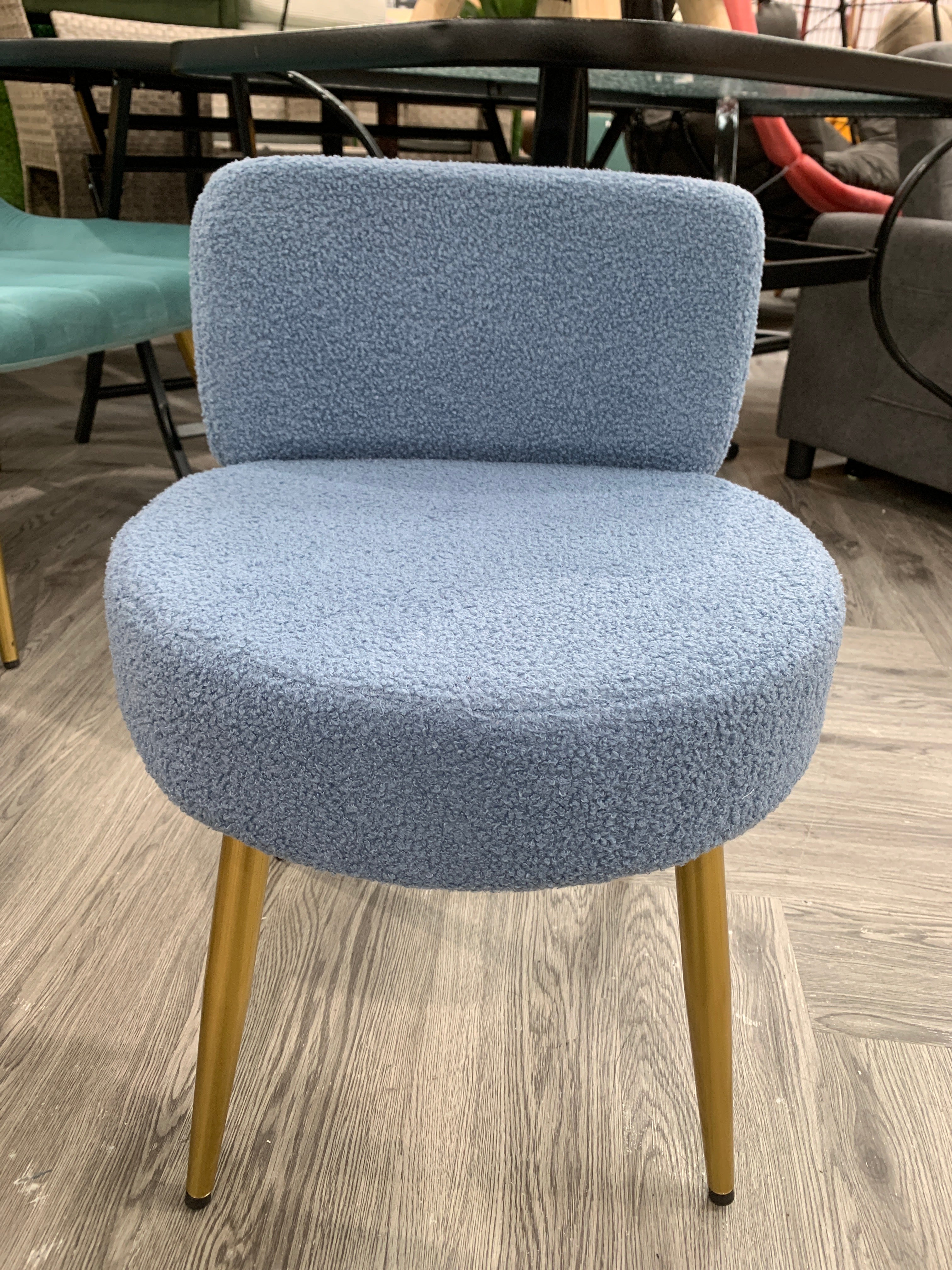 Teddy Fleece Dressing Table Stool with Iron Legs Blue