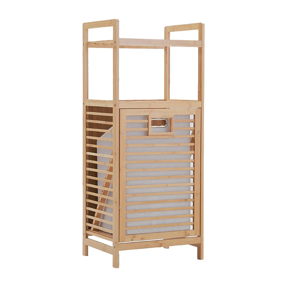 New 2 Tier Bamboo Laundry Hamper Basket with Liner Bag