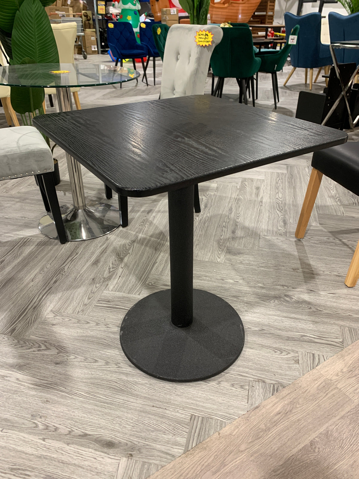 Black Square Cafe Table with Metal Base