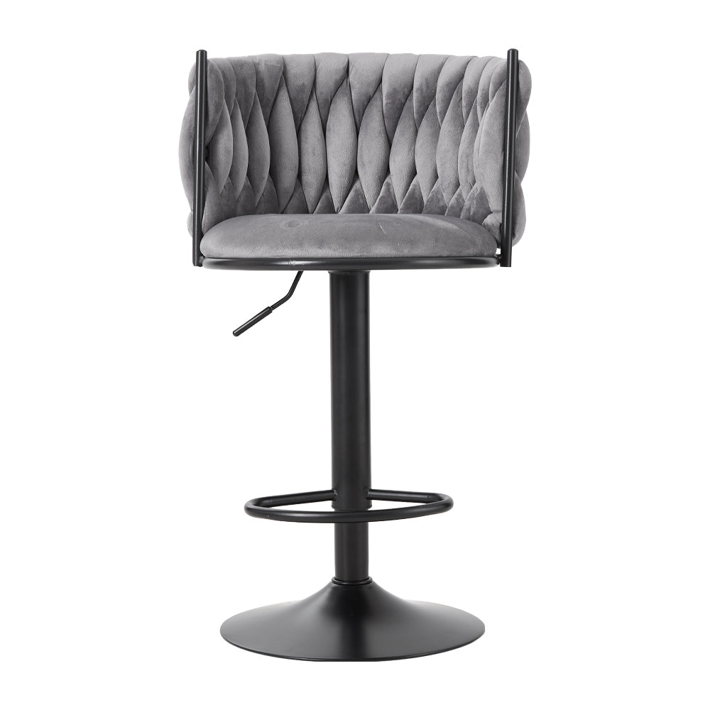 New Set of 2 Velvet Upholstered Bar Stools Adjustable Height Grey