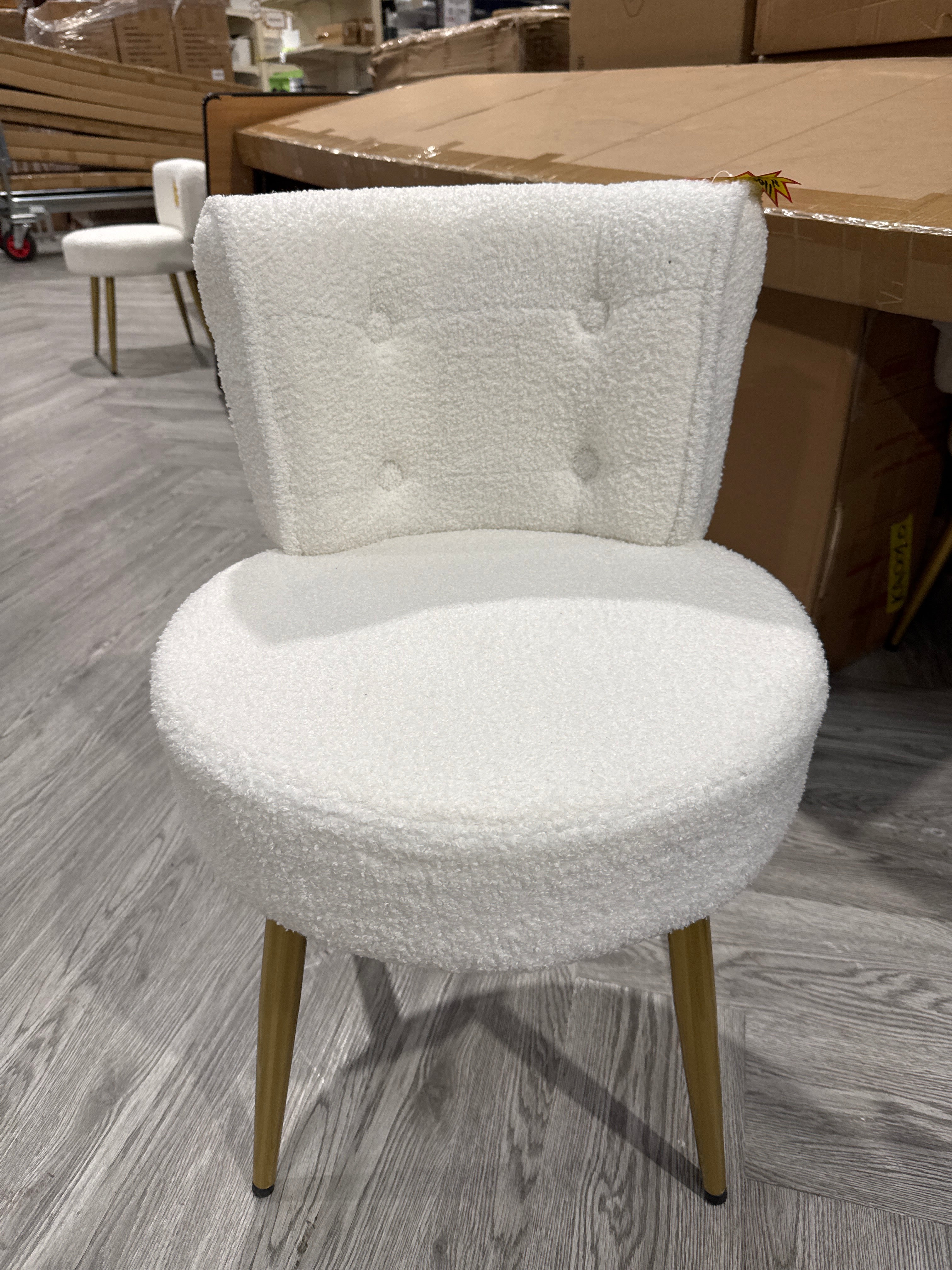 Teddy Upholstered Button Tufted Dressing Table Stool with Metal Legs White