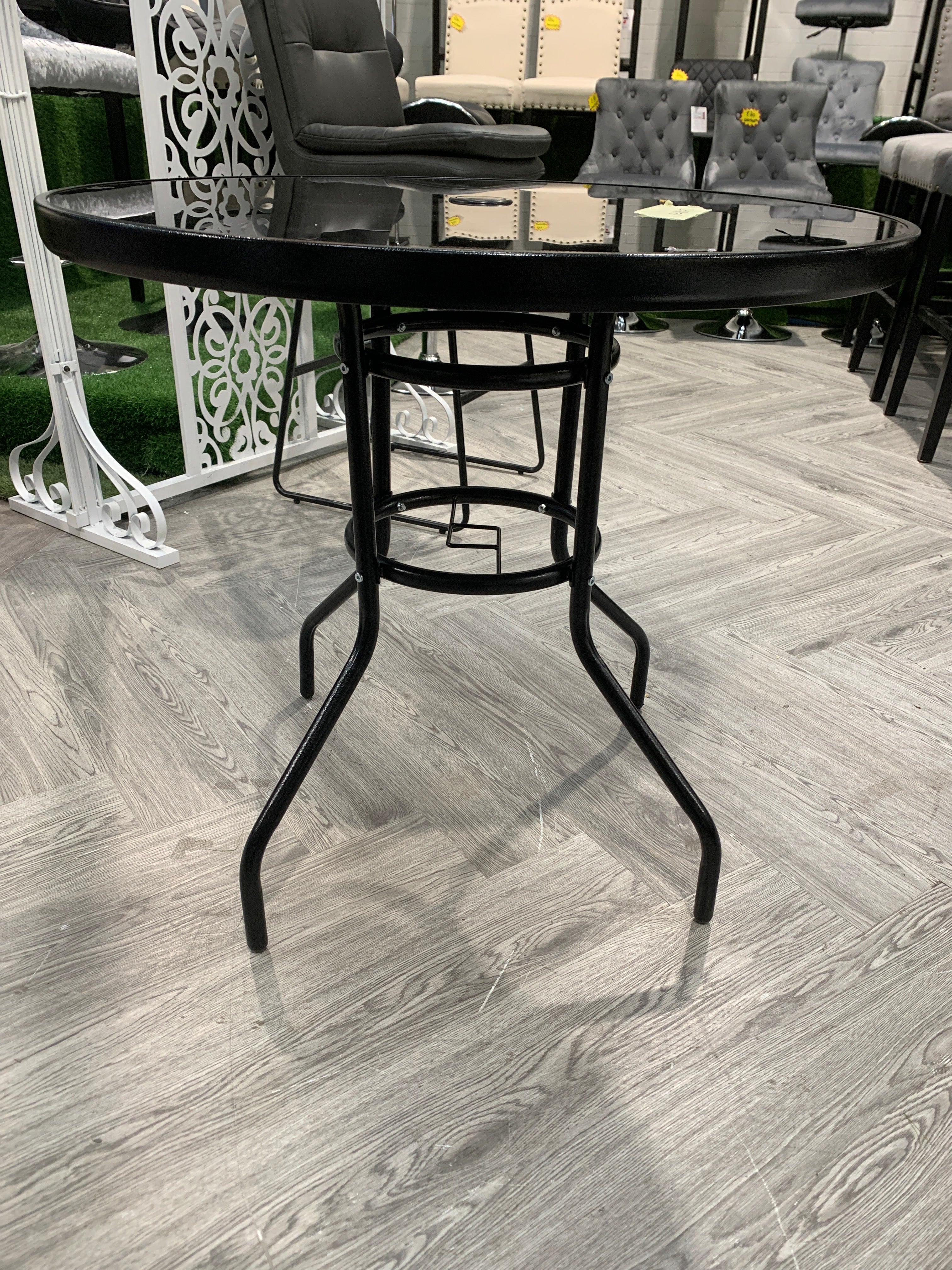 Metallic and Tempered Glass Garden Table with Parasol Hole Outdoor