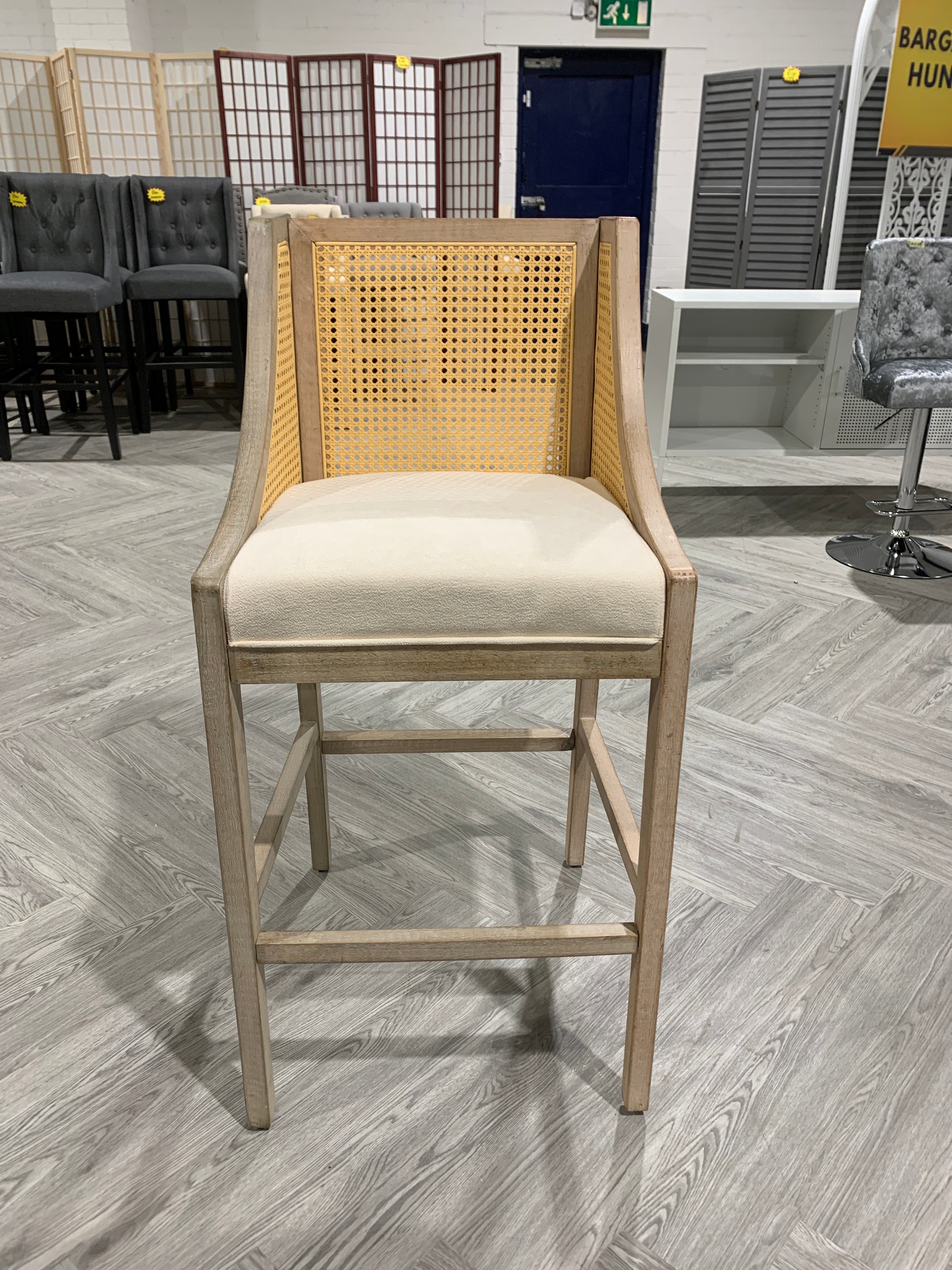 Natural Rattan Bar Stool with Backrest Beige 1PC