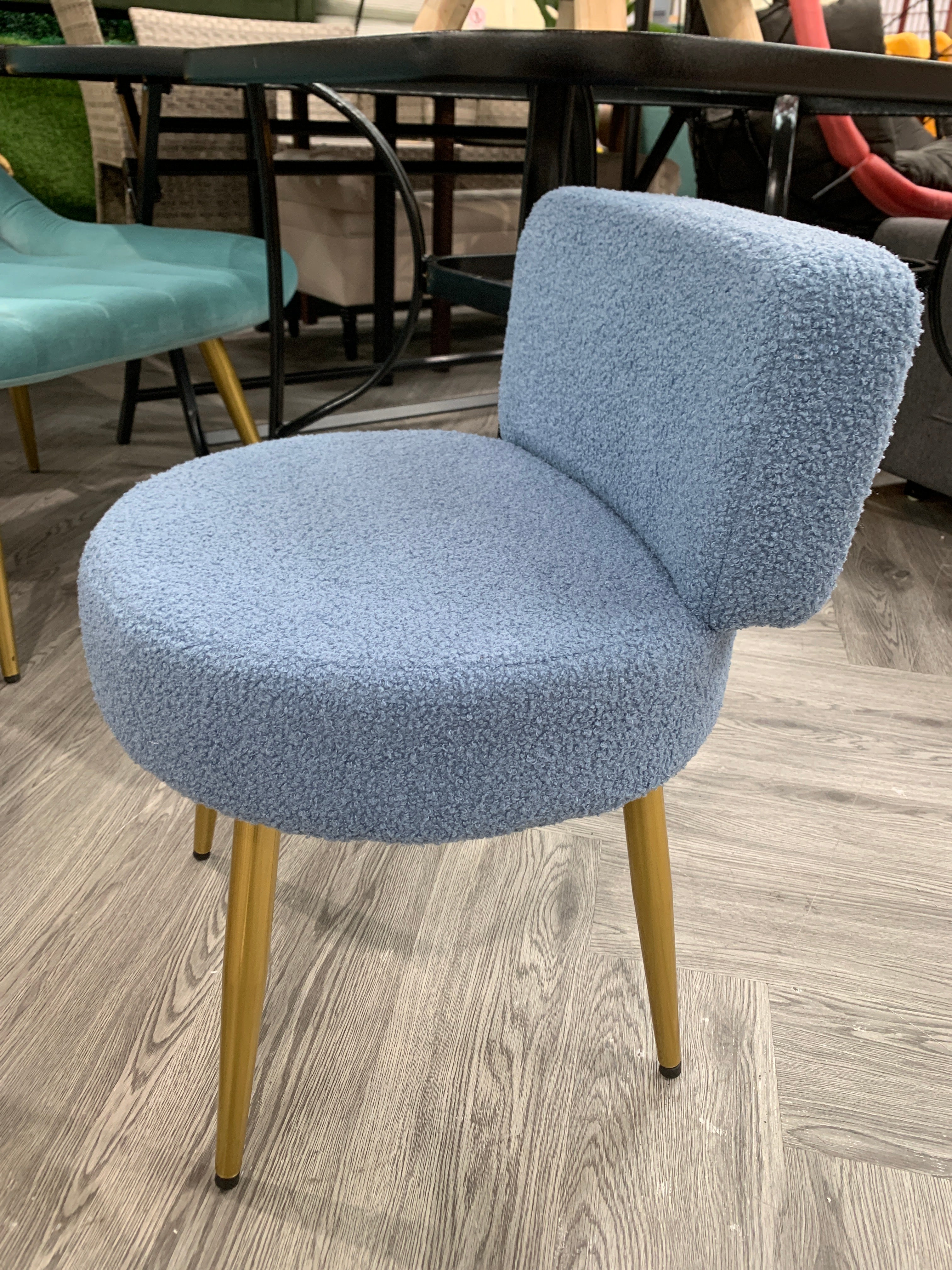 Teddy Fleece Dressing Table Stool with Iron Legs Blue