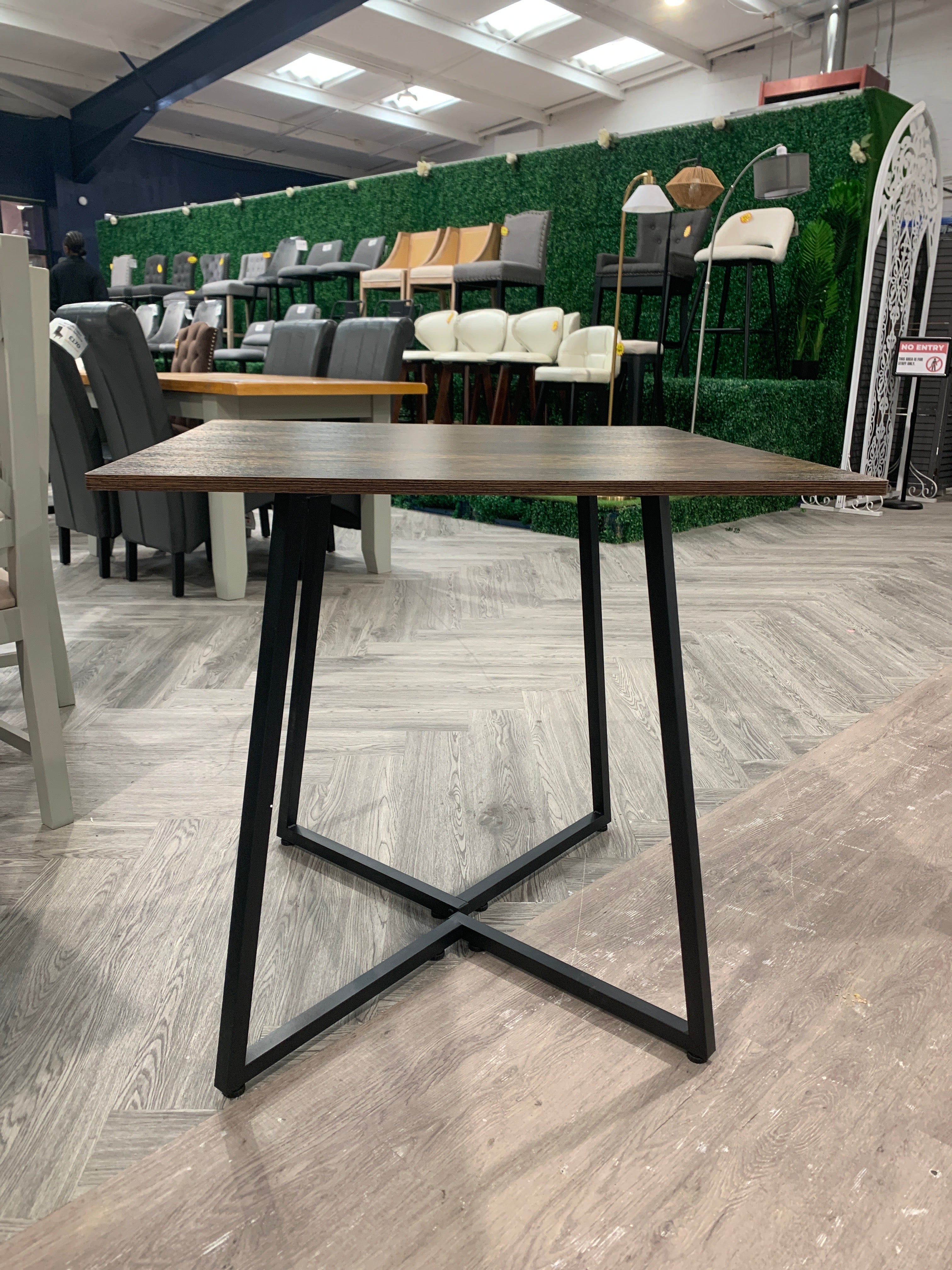 Industrial Style Square Dining Table with Metal Base Brown