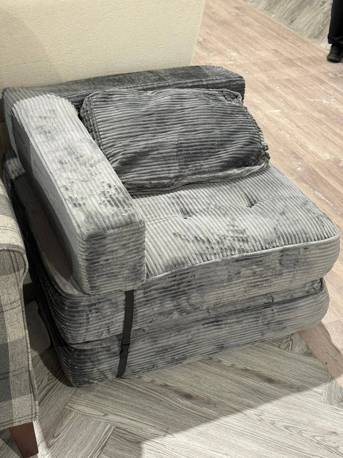Corduroy Button Tufted Folding Sofa Bed with Pillow Grey