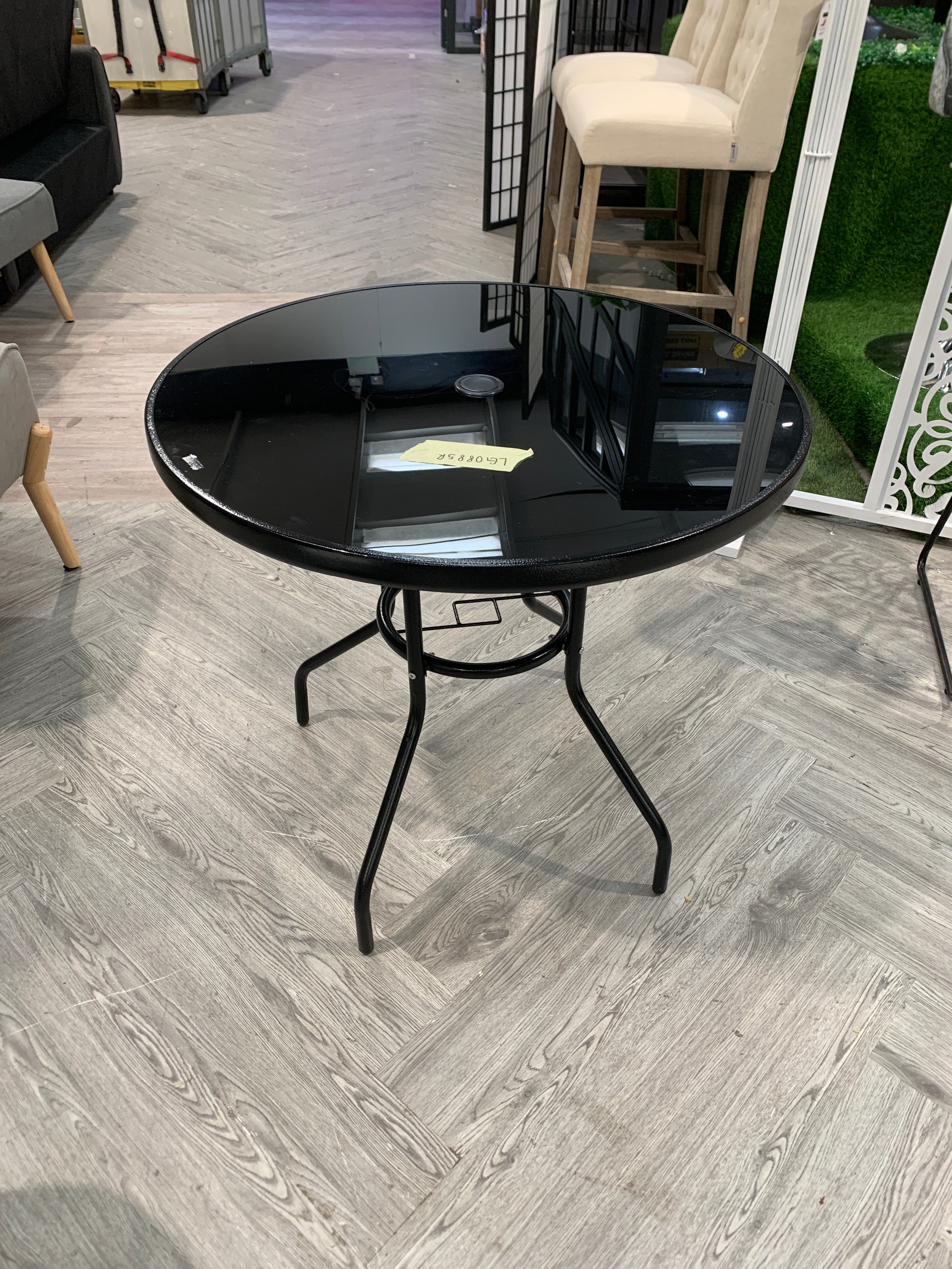 Metallic and Tempered Glass Garden Table with Parasol Hole Outdoor