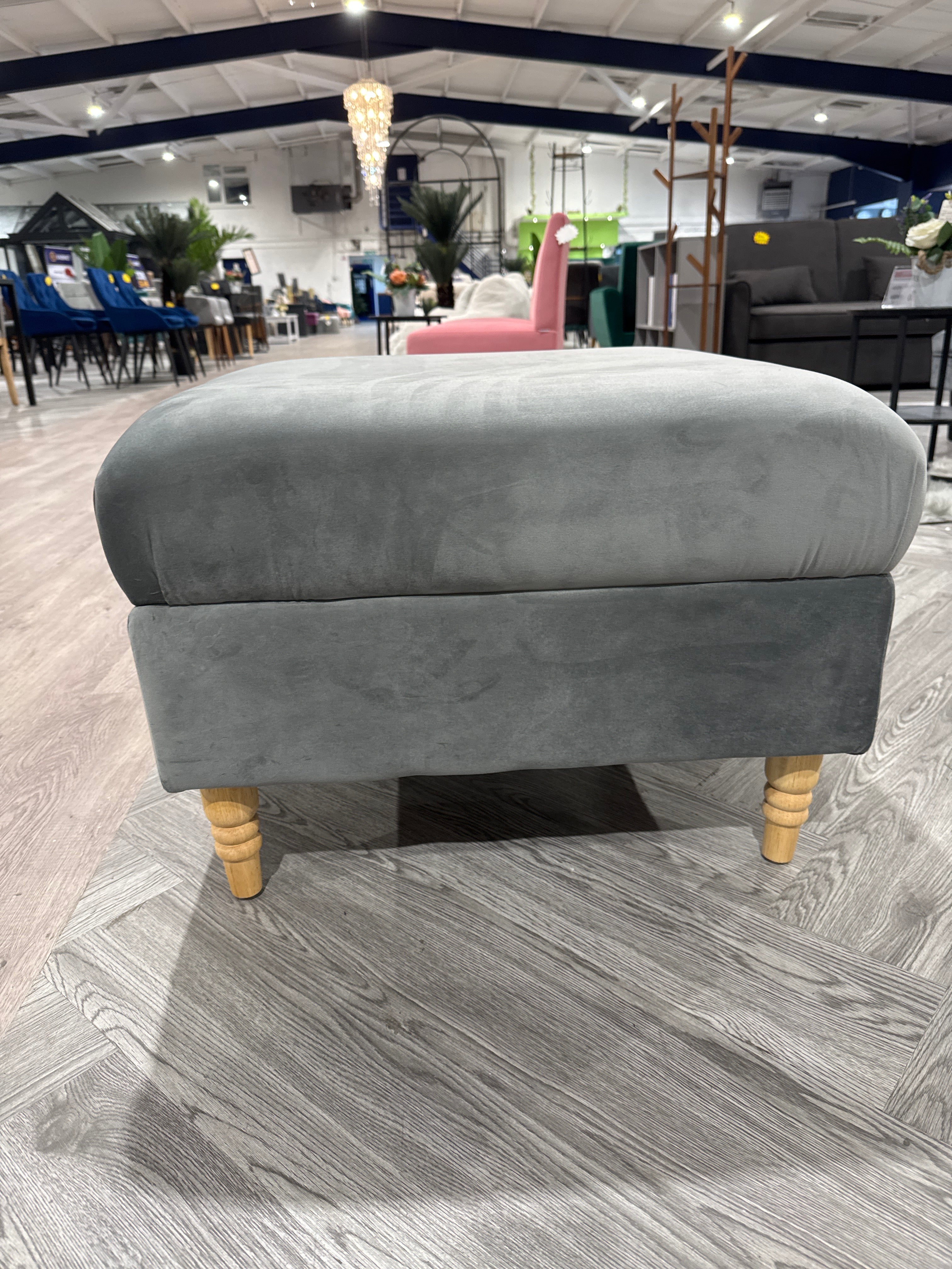 Grey Velvet Square Footstool 66cm x 66cm