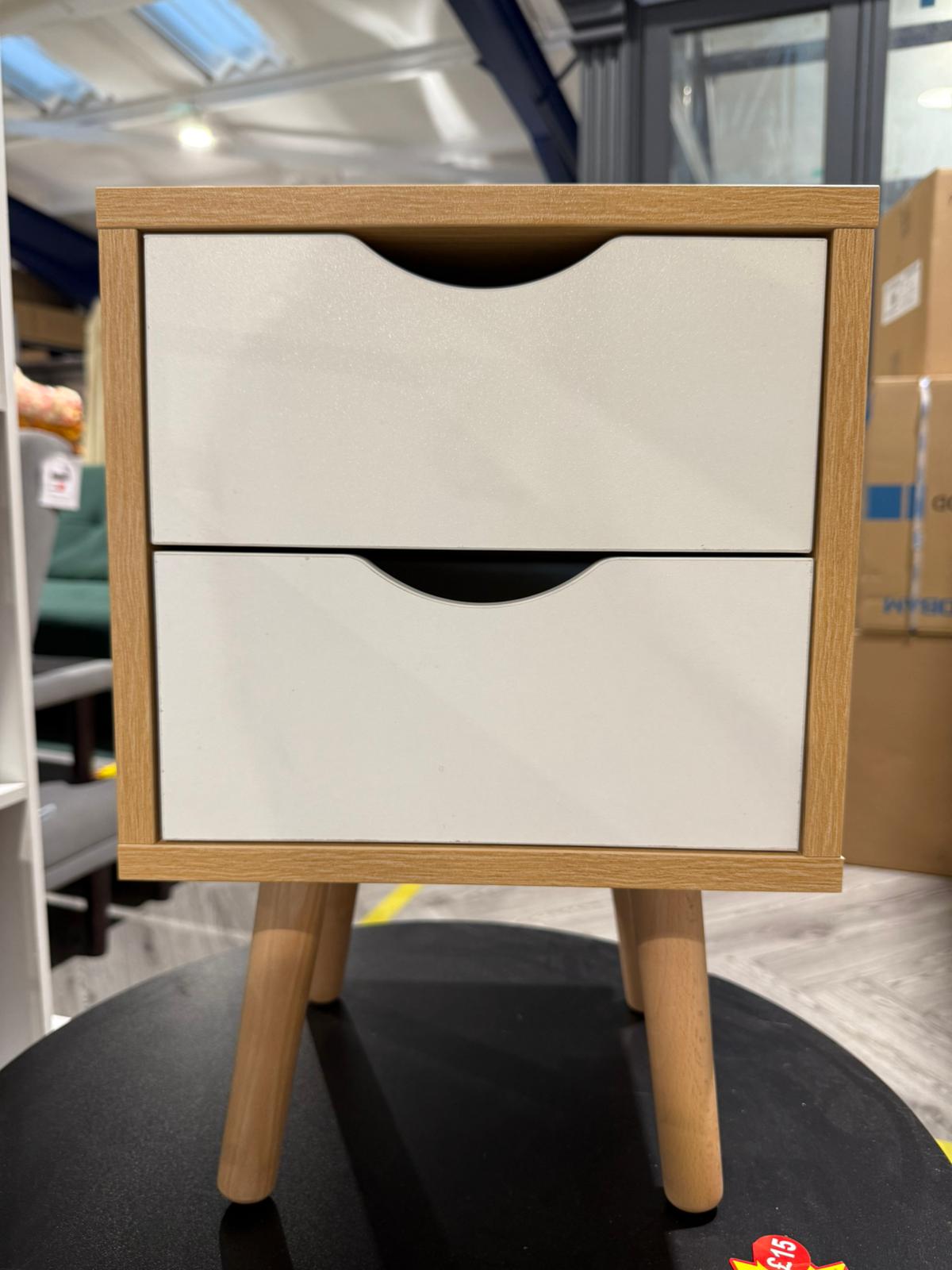 2 Drawer Wooden Nightstand Bedside Table Beige and White