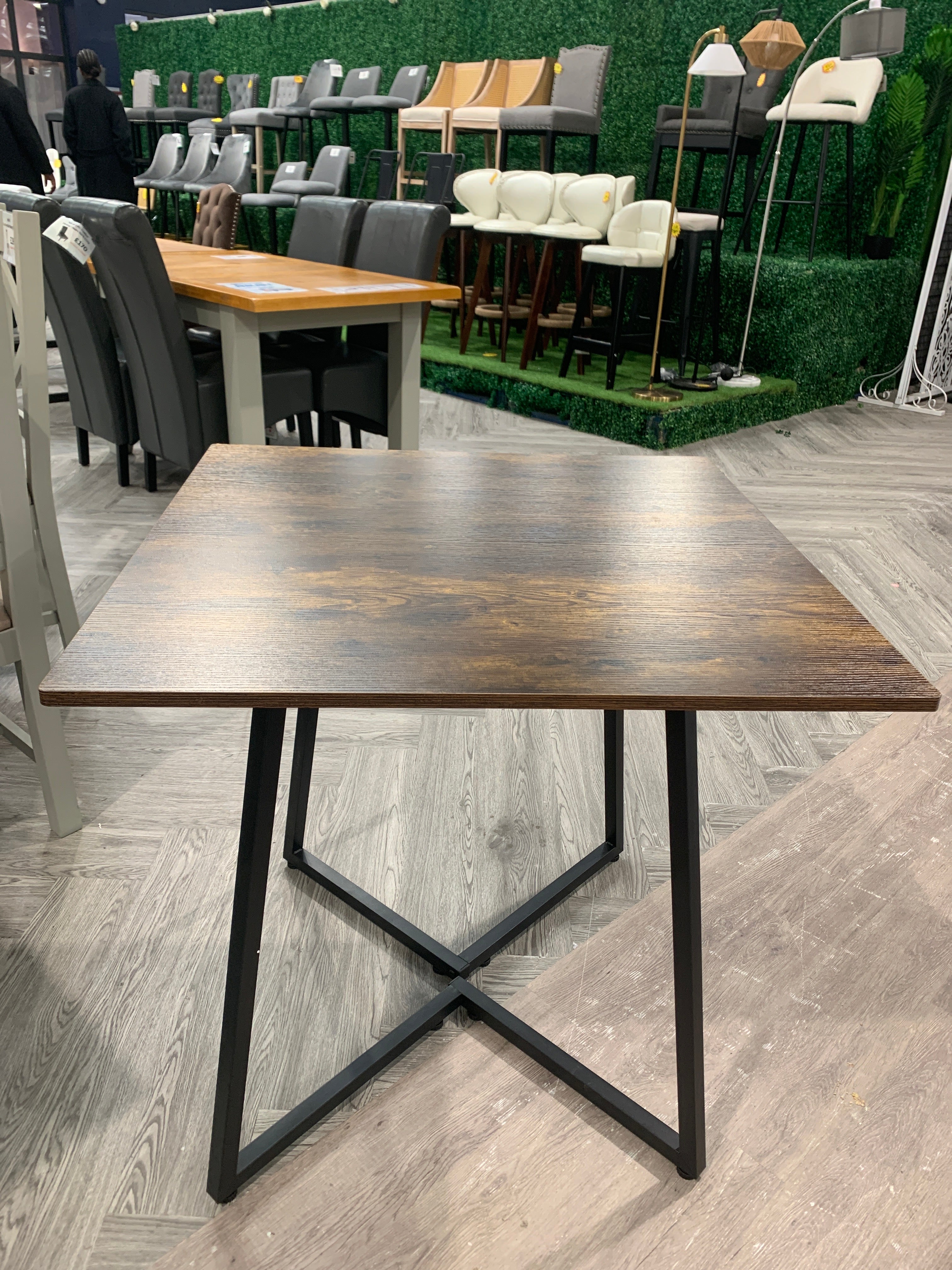 Industrial Style Square Dining Table with Metal Base Brown