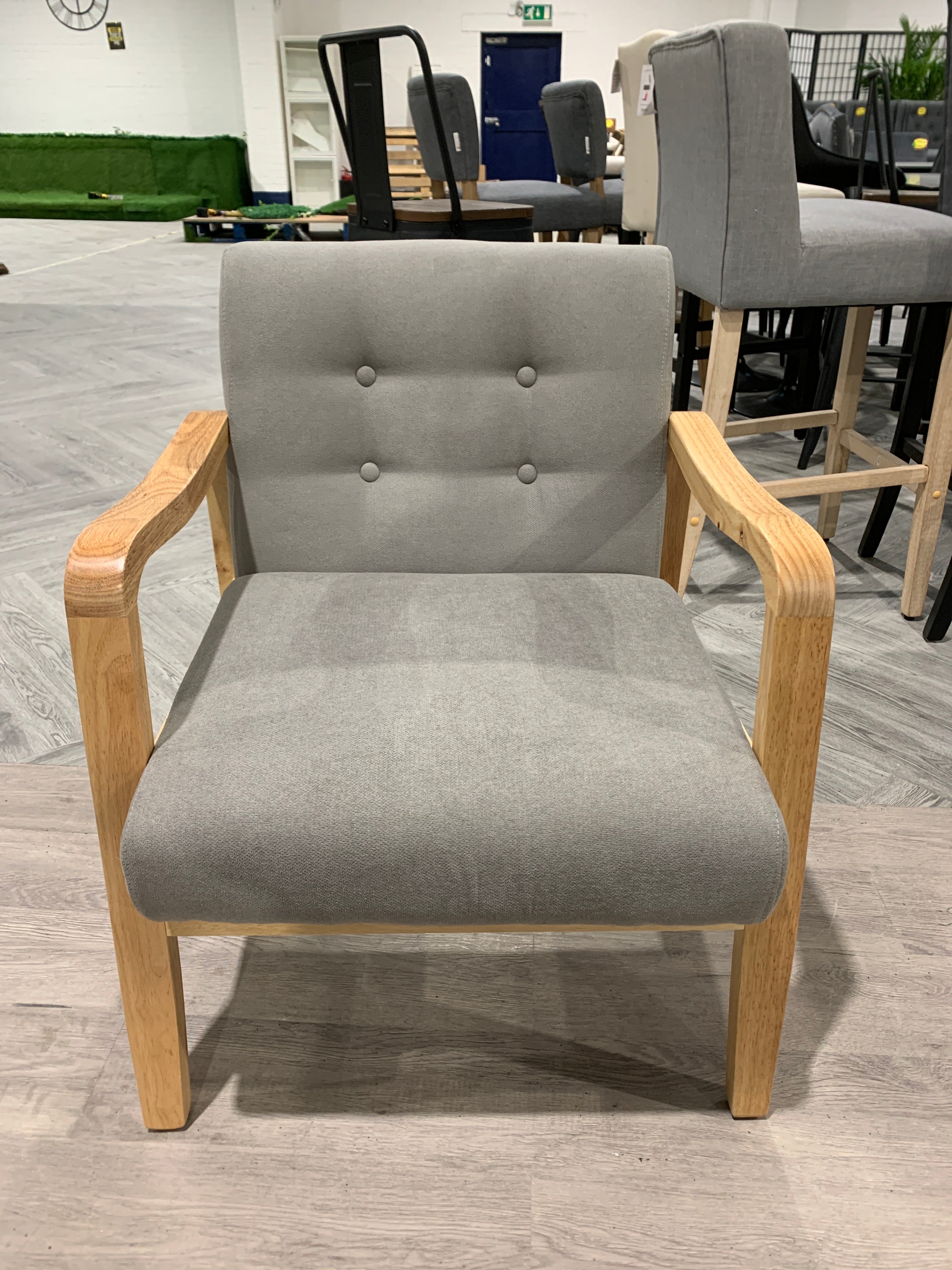 Modern Wood Frame Upholstered Armchair Grey