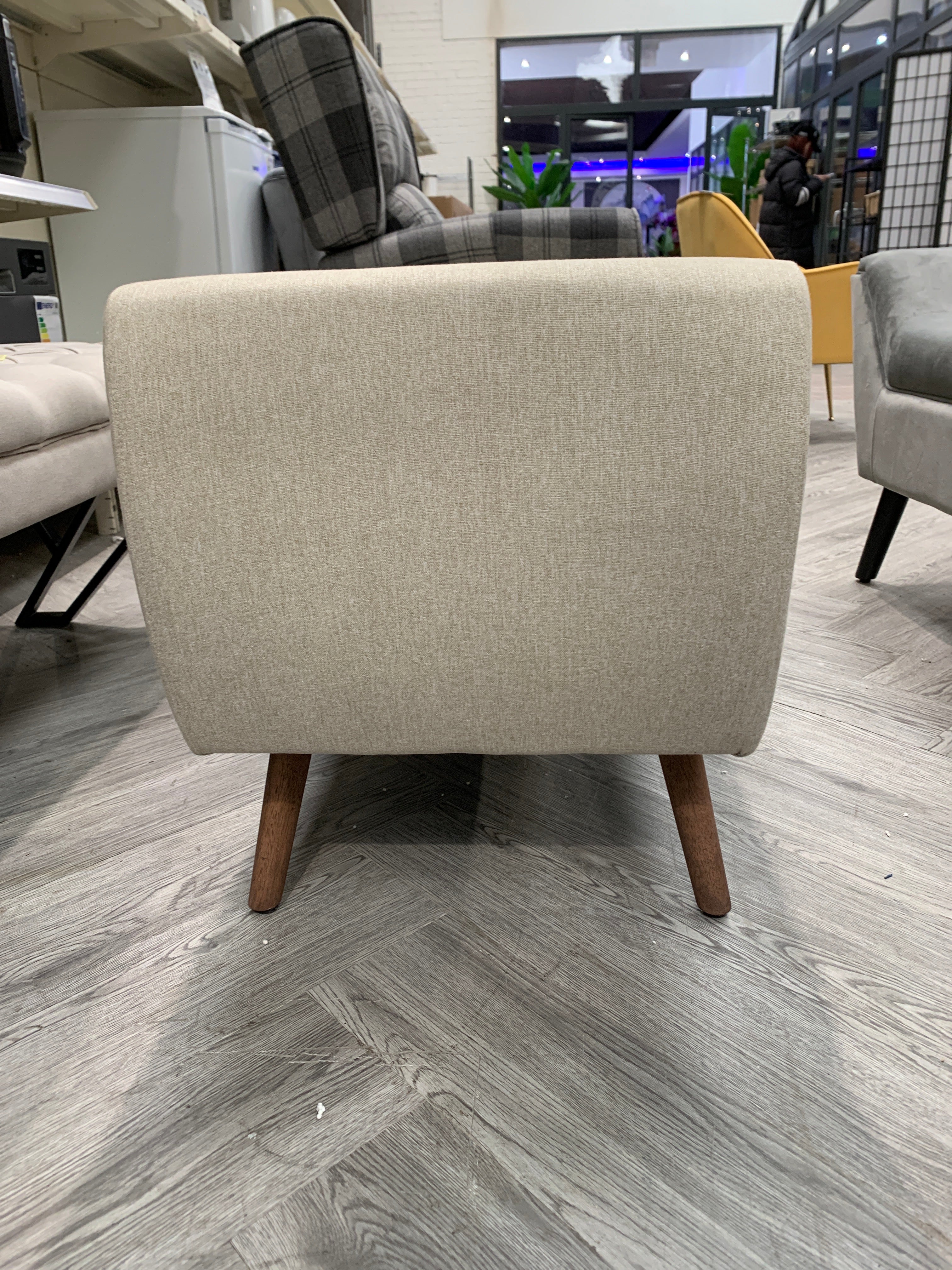 Beige Linen Upholstered Storage Bench