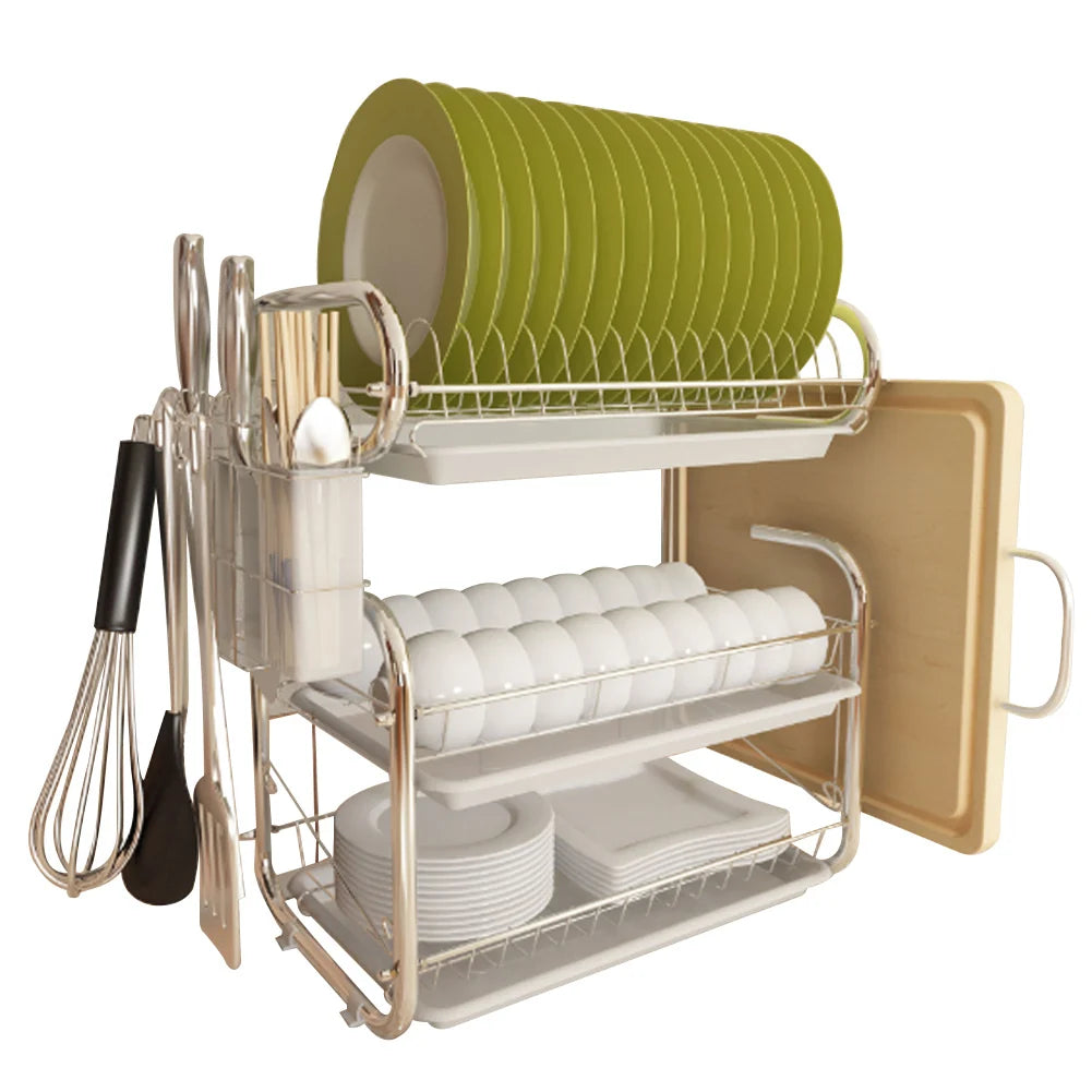 New Kitchen 3 Tier Dish Drainer Storage Stand Bowl Plate Dryer Tray White