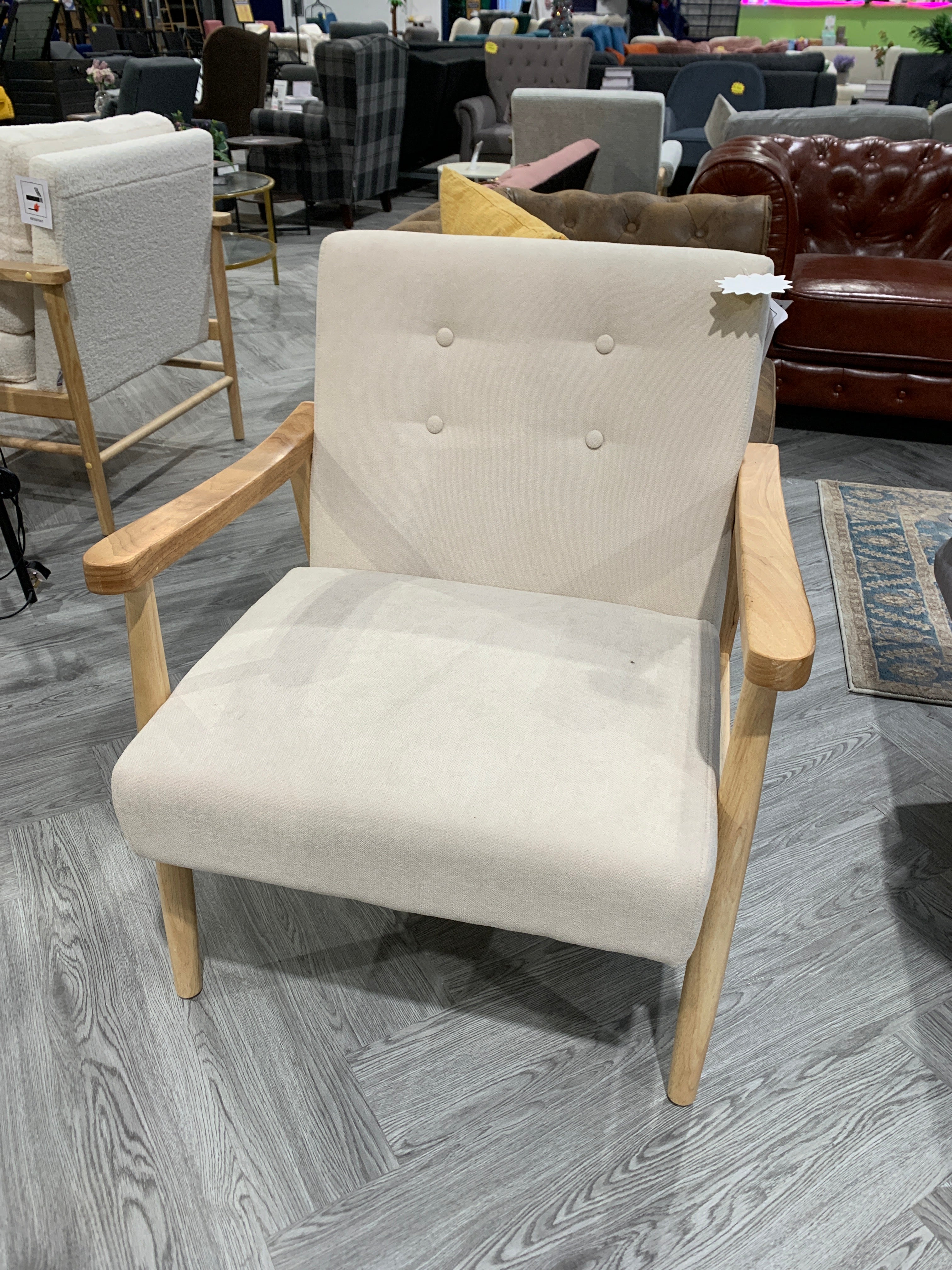 Beige Modern Wood Frame Upholstered Armchair