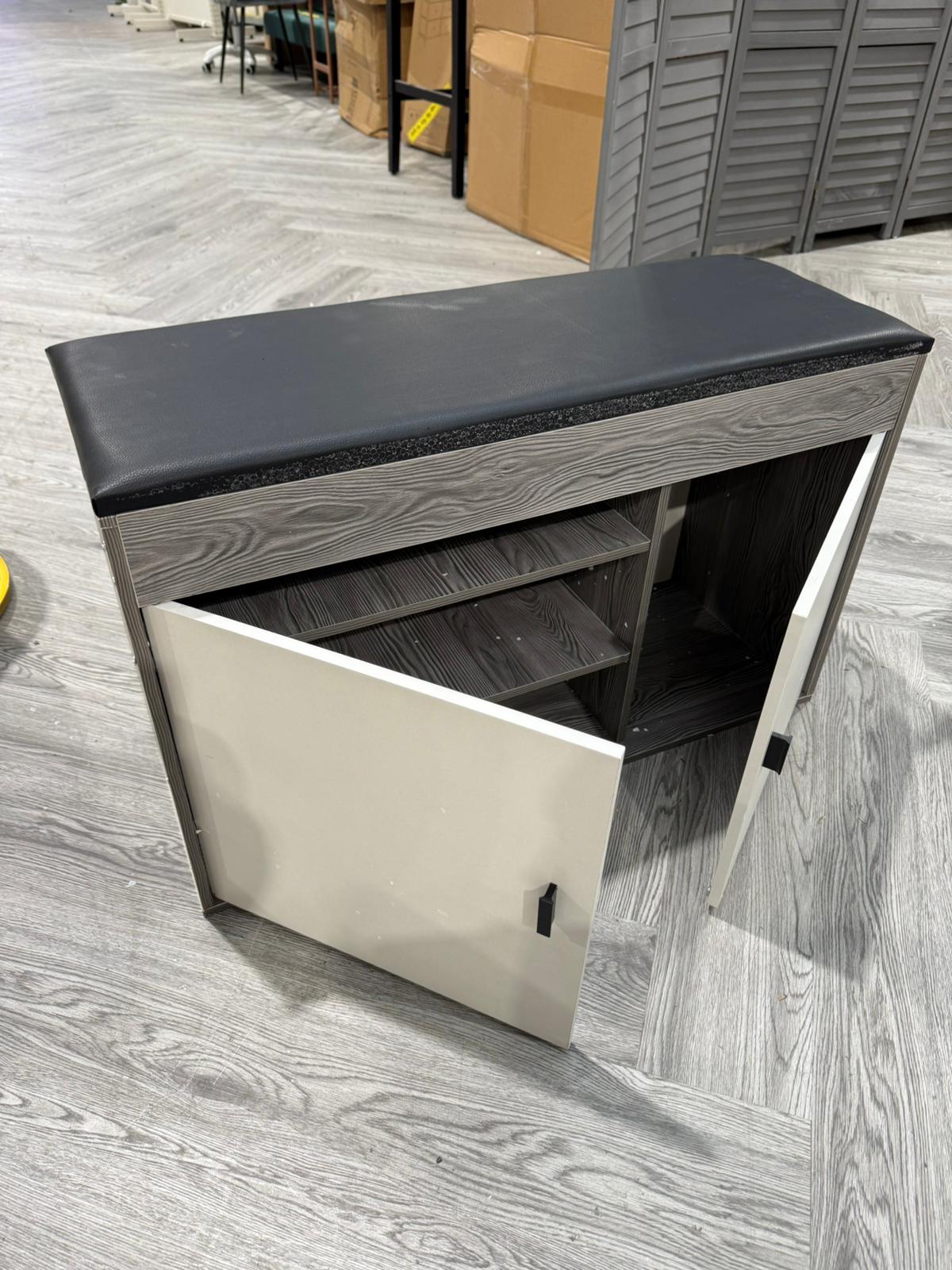 Grey Shoe Cabinet with Seat Cushion and Doors