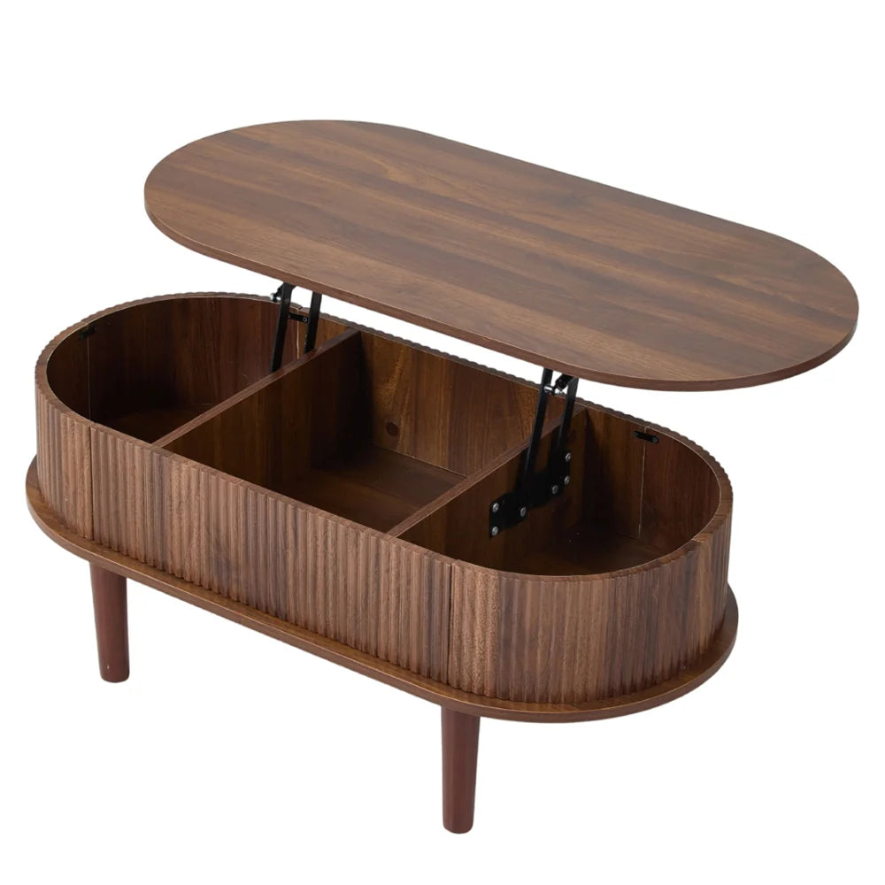 New Wooden Oval Lift Top Coffee Table with Hidden Compartment