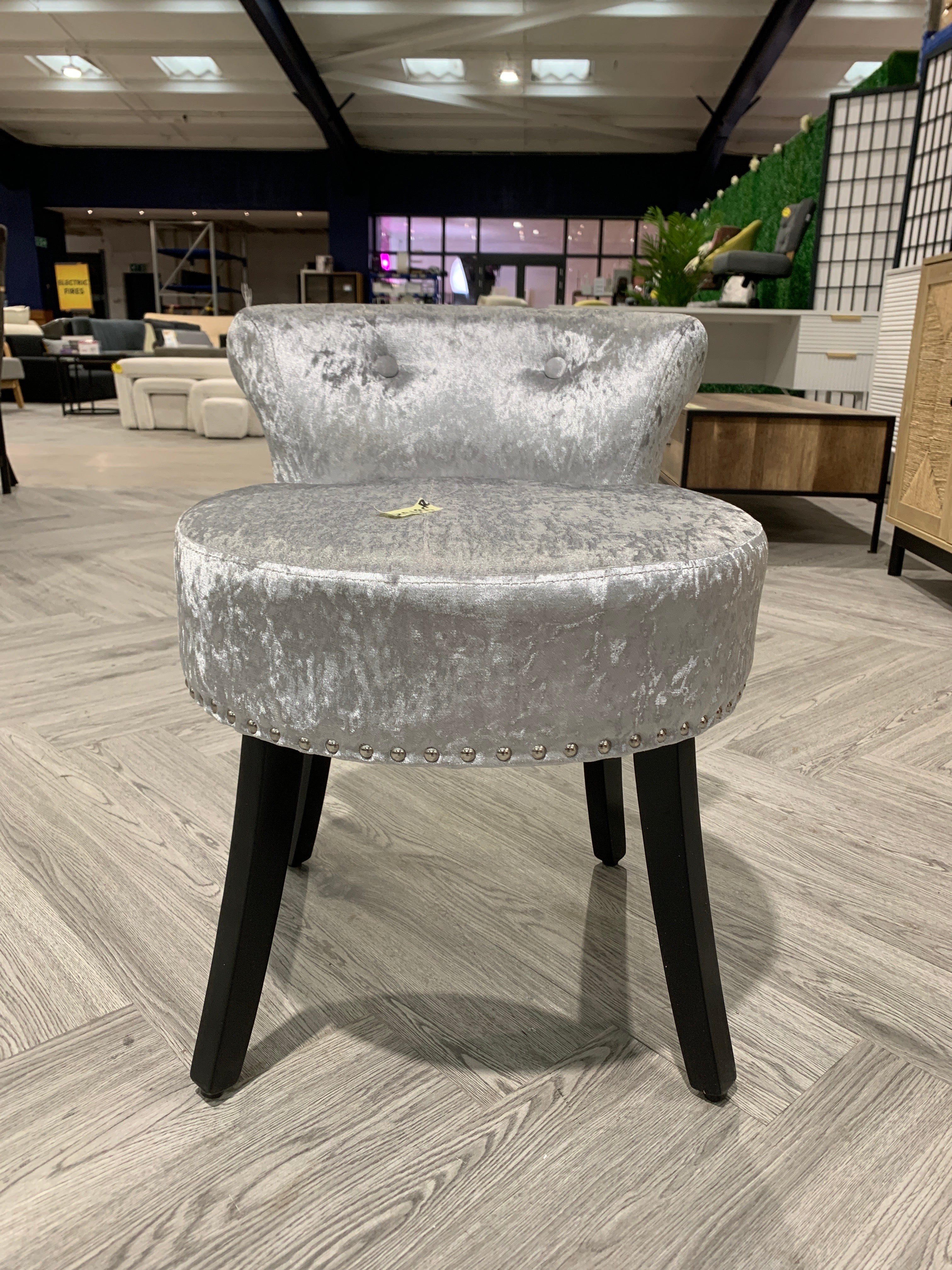Ice Velvet Makeup Padded Dressing Table Stool Silver Grey