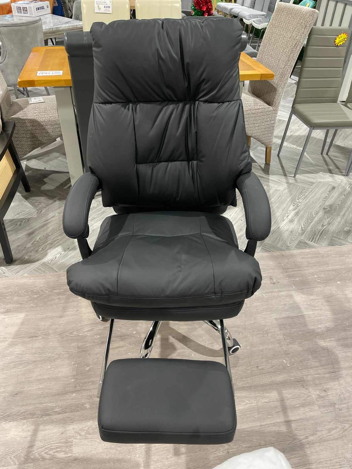 High Backrest Faux Leather Office Chair with Armrest and Footrest Black