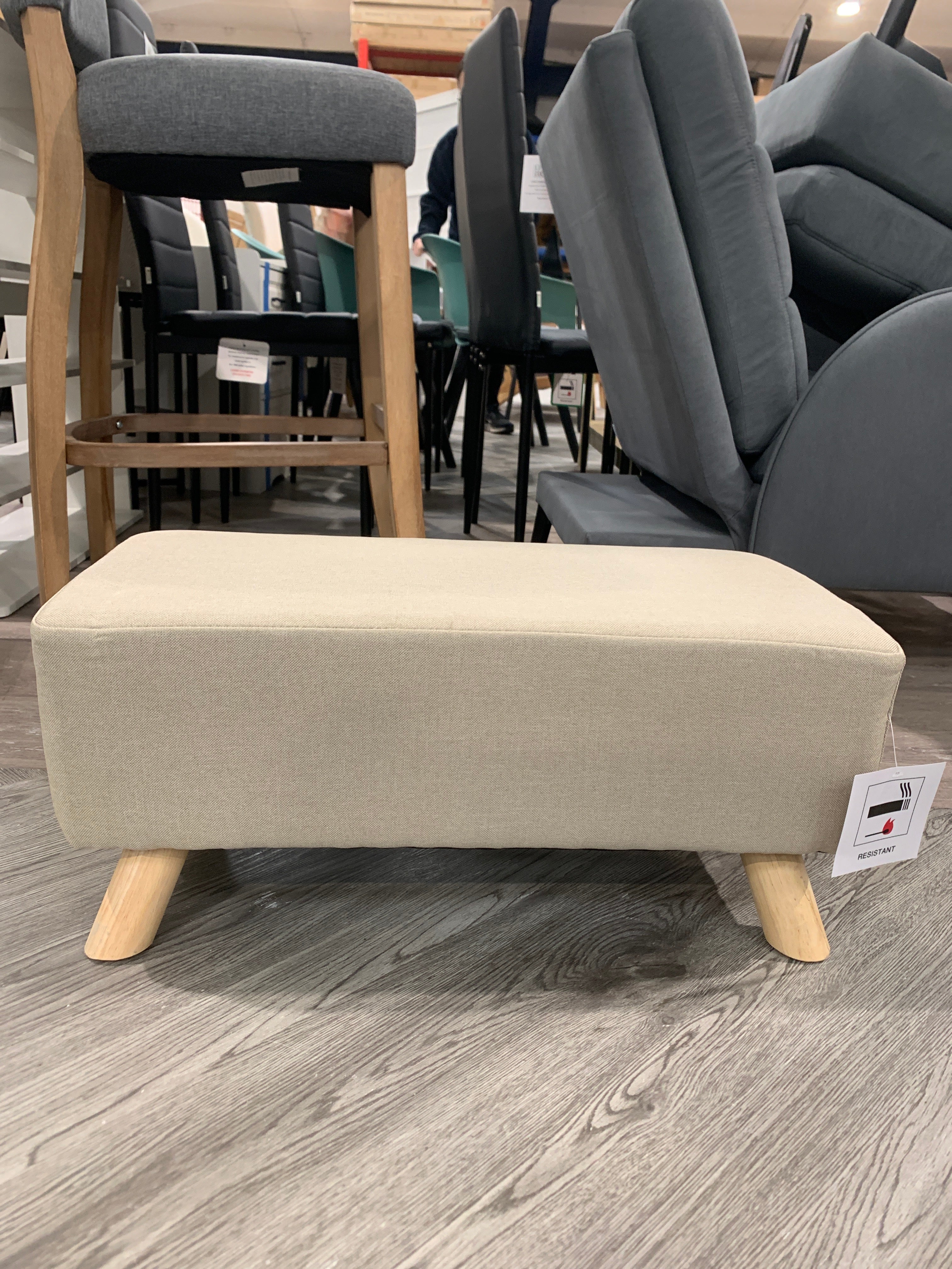 Linen Footstool with Wooden Legs Beige