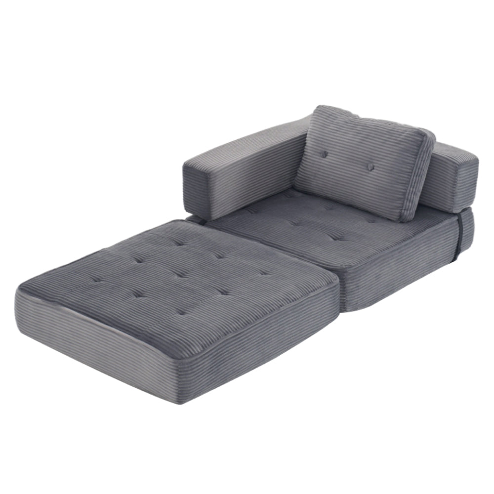 Corduroy Button Tufted Folding Sofa Bed with Pillow Grey