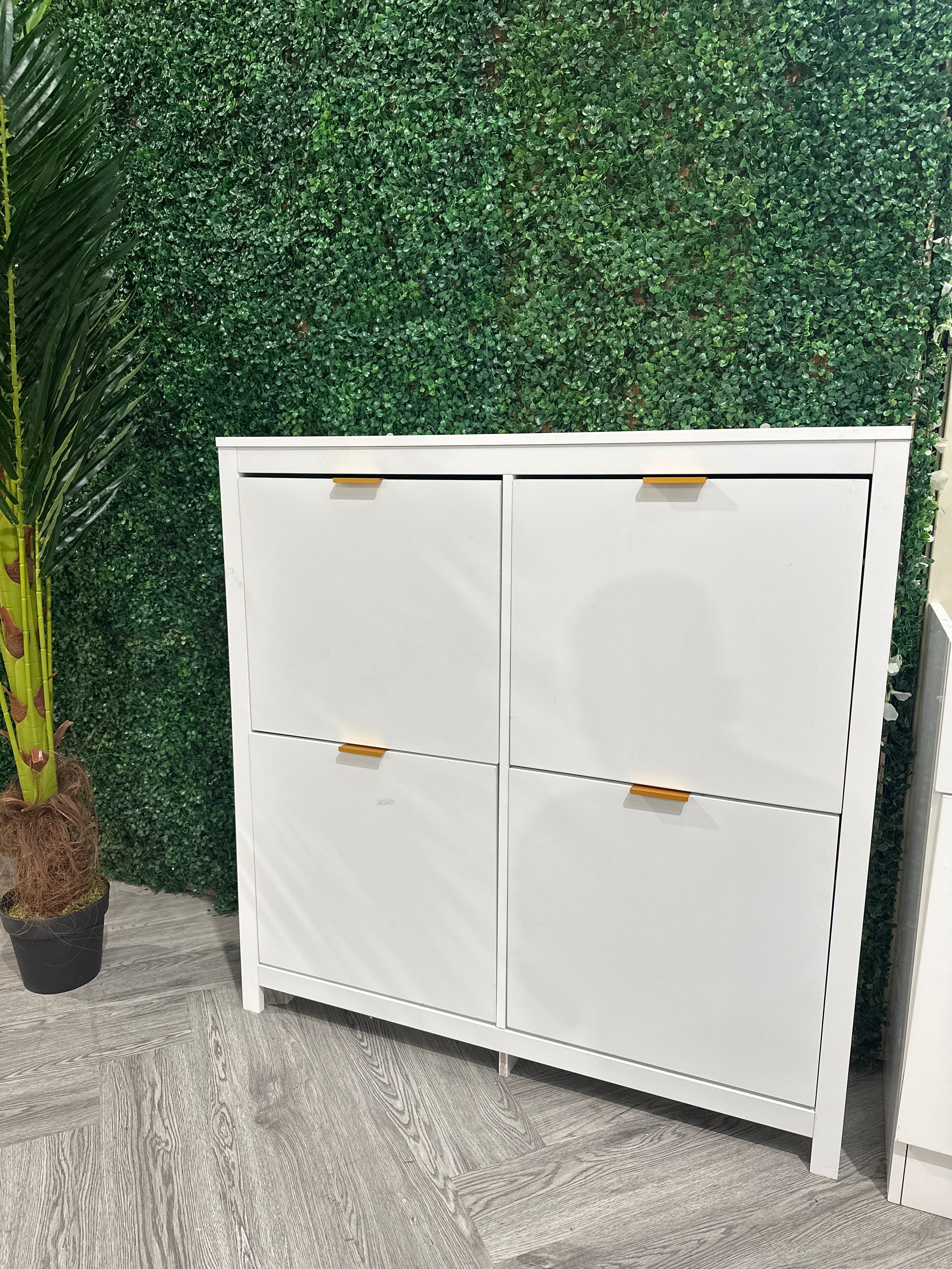 Flip Down Wood Shoe Cabinet White