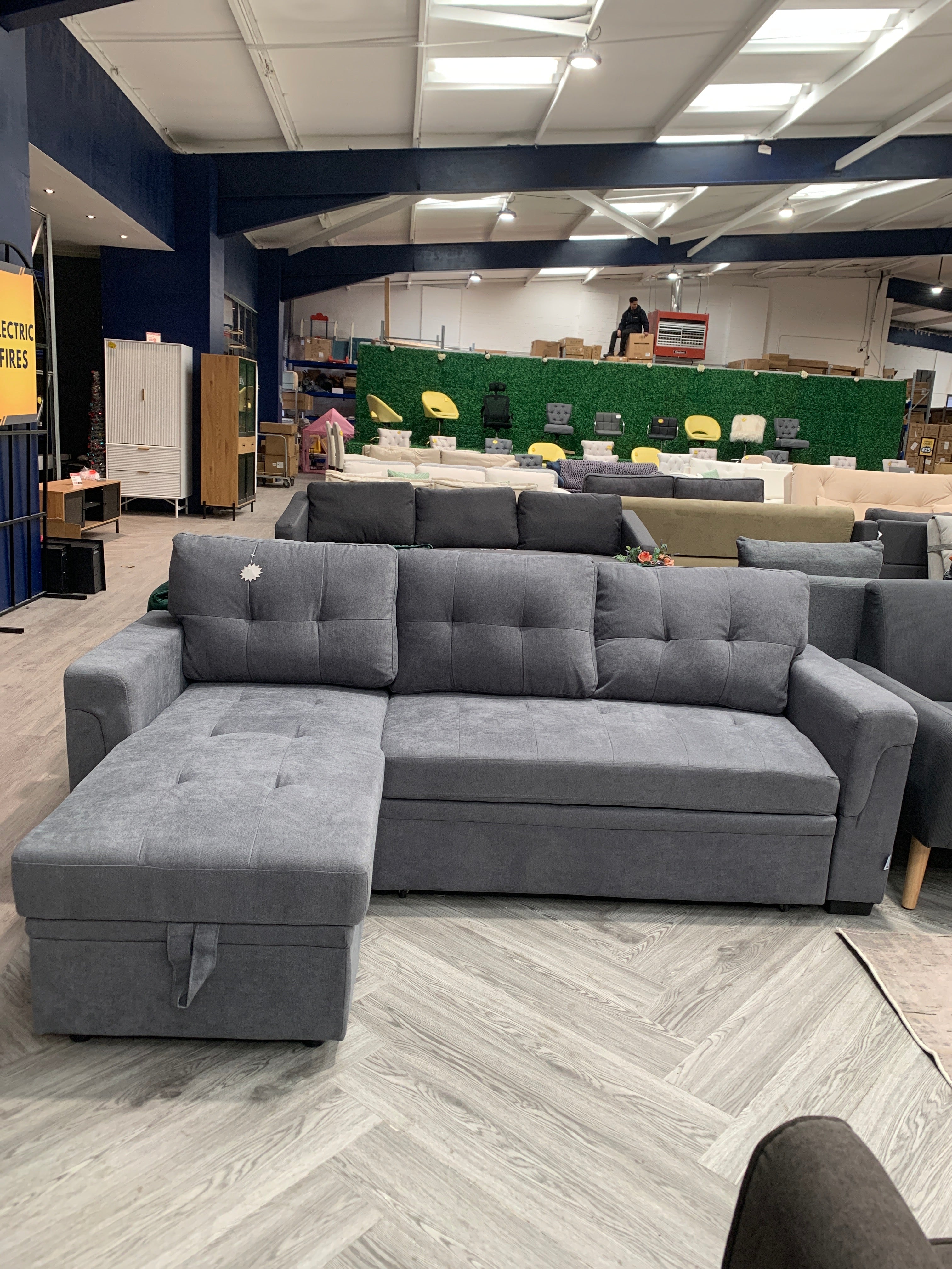 3 Seater Button Tufted Corner Sofa Bed Grey