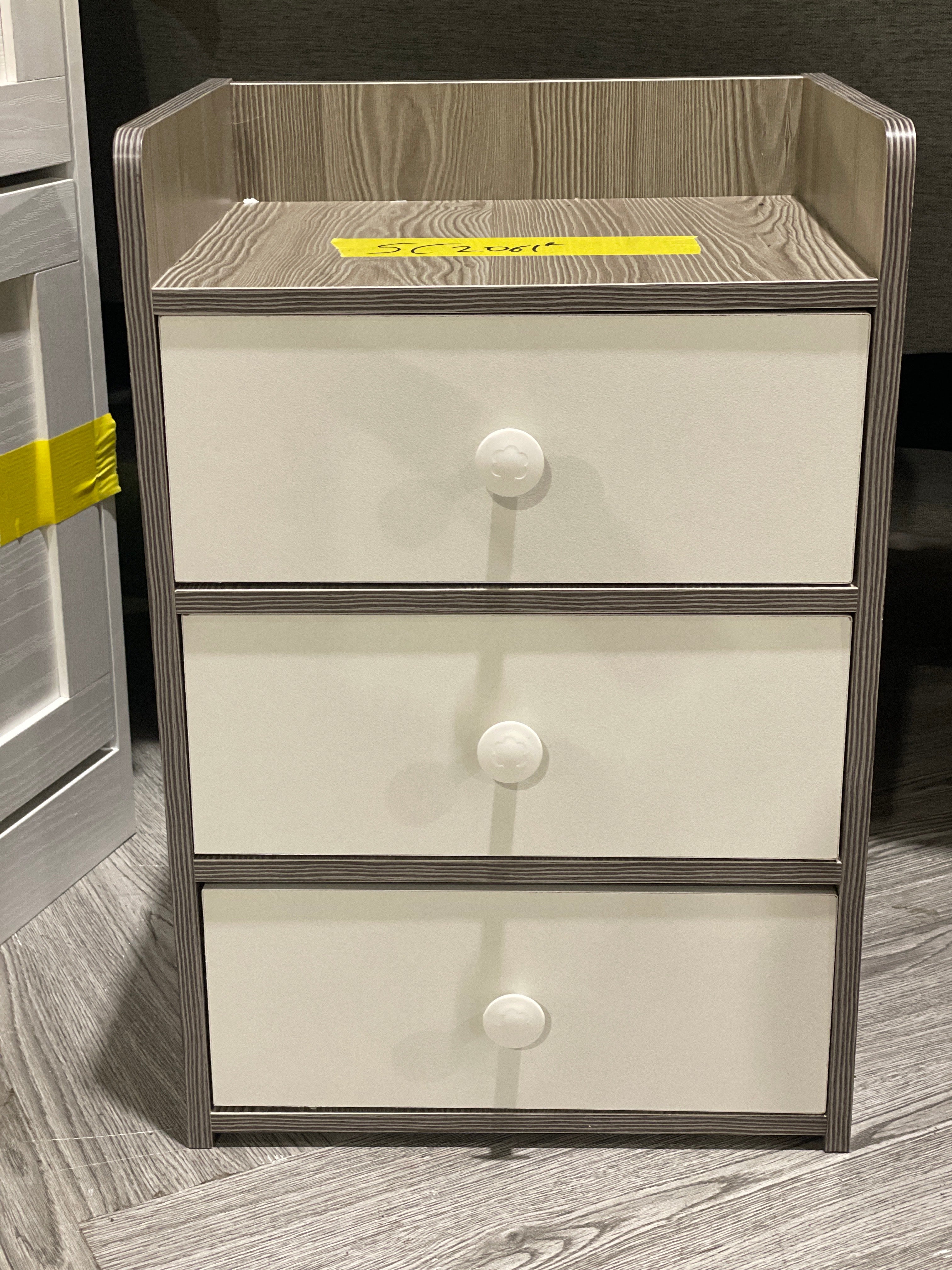 3 Drawer Bedside Table Nightstand Grey and White