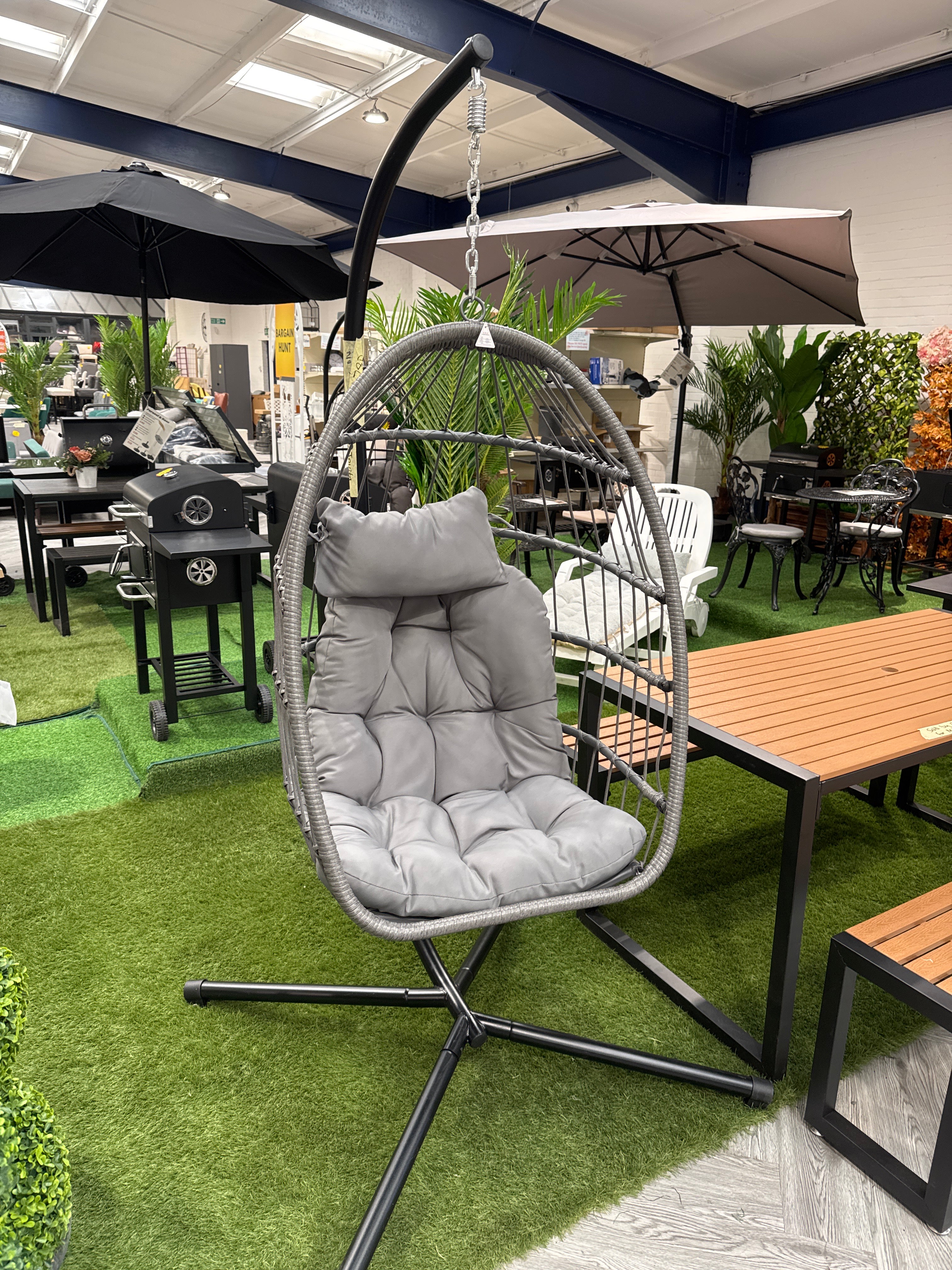 Outdoor Garden Hanging Single Egg Chair with Dark Grey Cushion