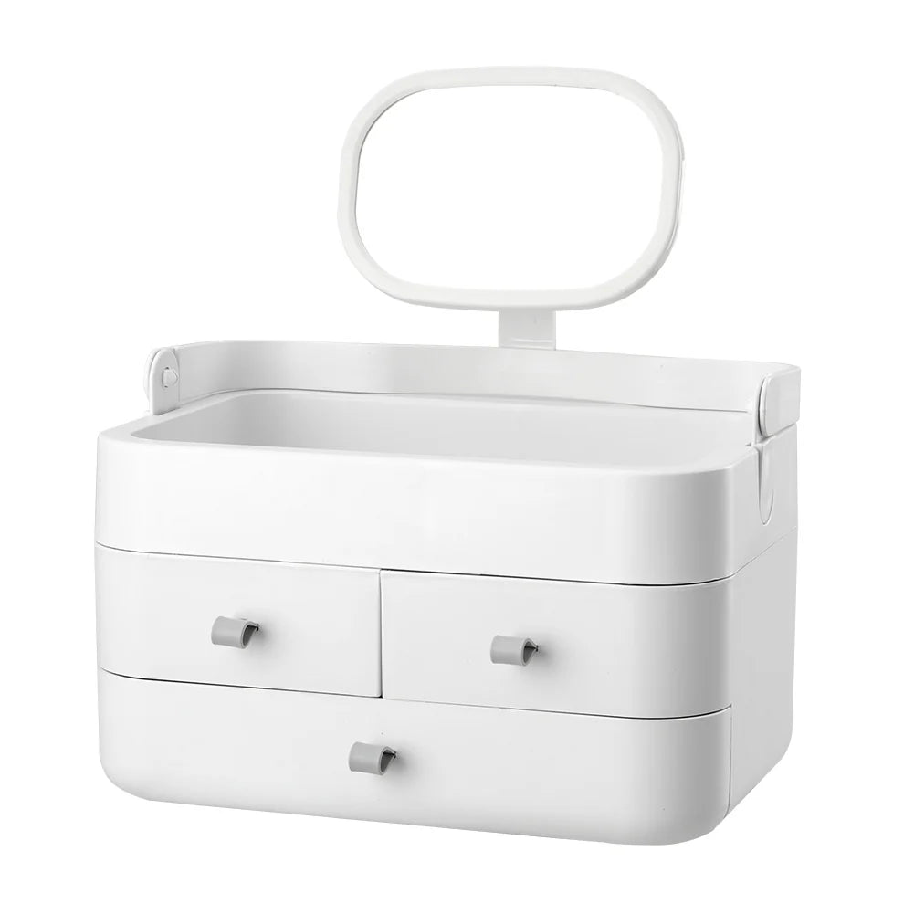 New Large Makeup Organiser with Mirror and Drawers White