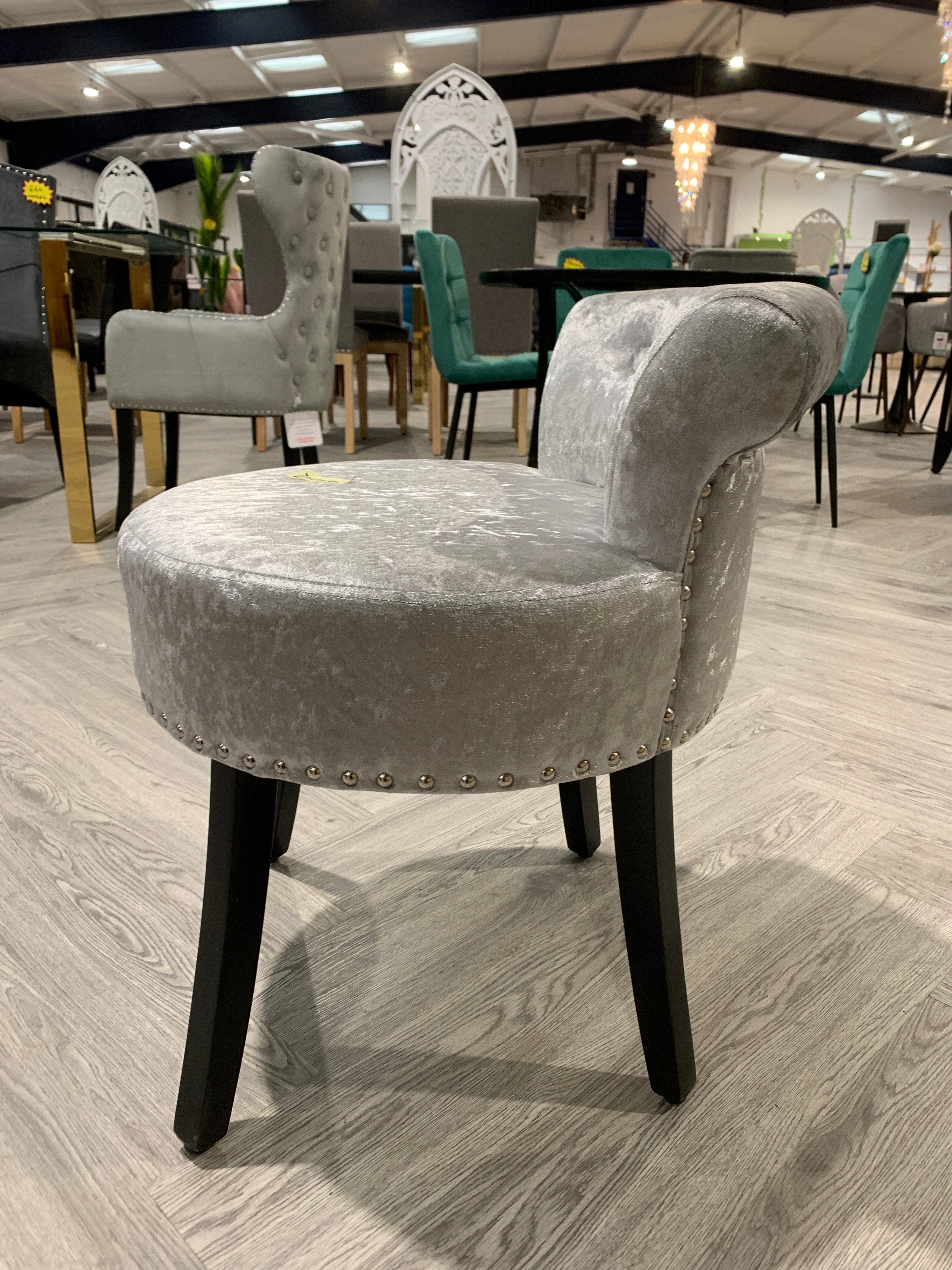 Ice Velvet Makeup Padded Dressing Table Stool Silver Grey