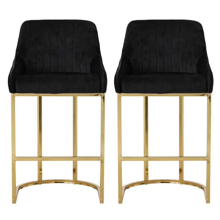 New Velvet Upholstered Bar Stool with Golden Base Black