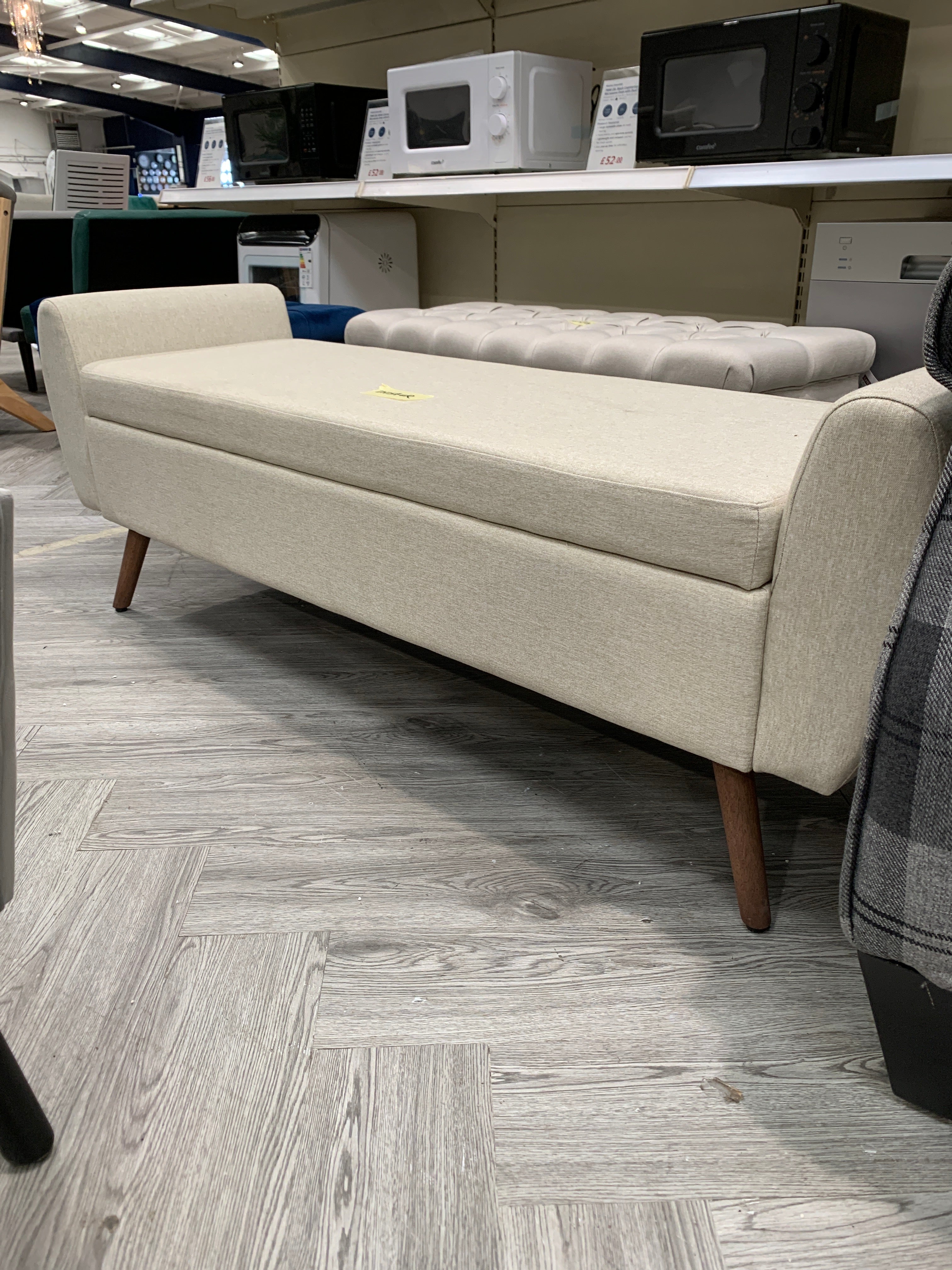 Beige Linen Upholstered Storage Bench