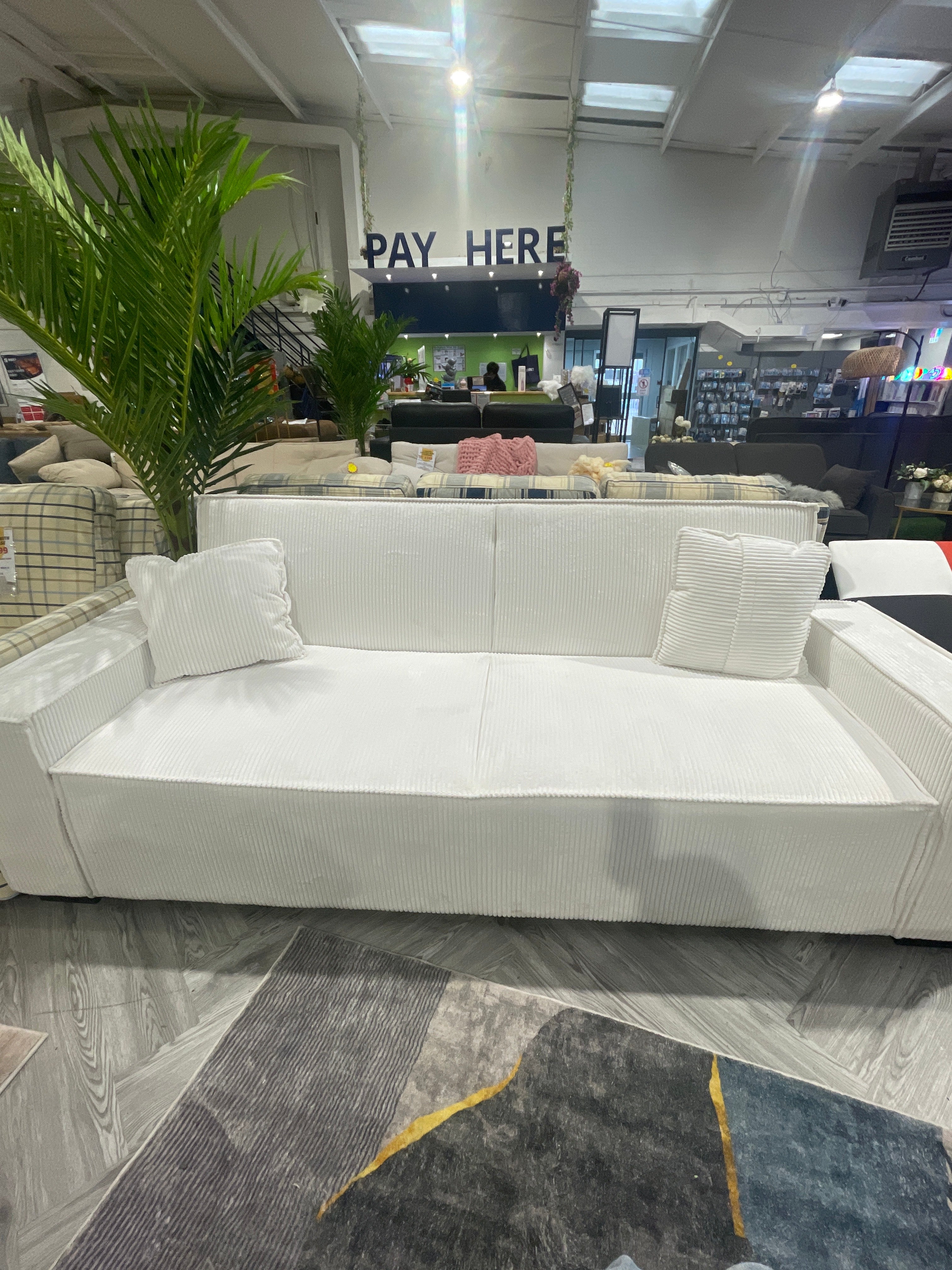 2 Seater Corduroy Upholstered Convertible Sofa Bed White