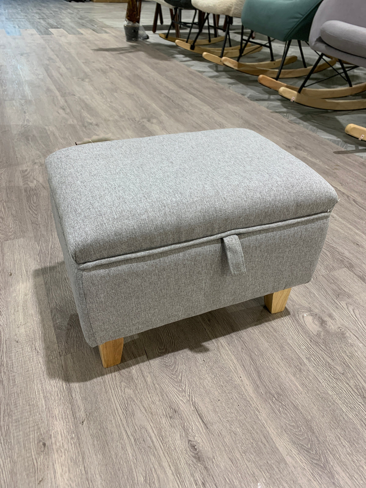 Light Grey Linen Upholstered Storage Ottoman Footstool Bench