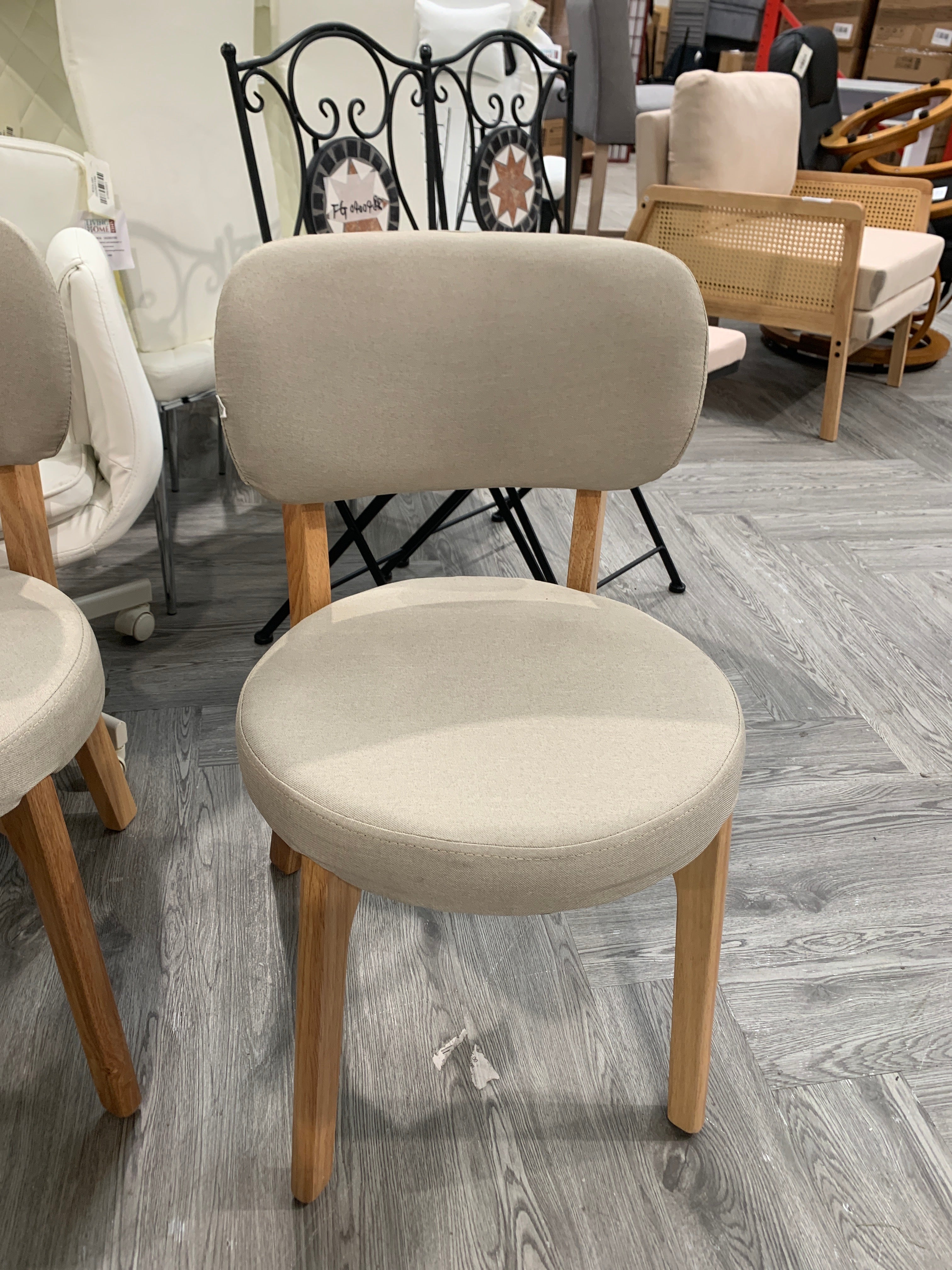 Linen Dining Chair with Wooden Legs Beige 1PC