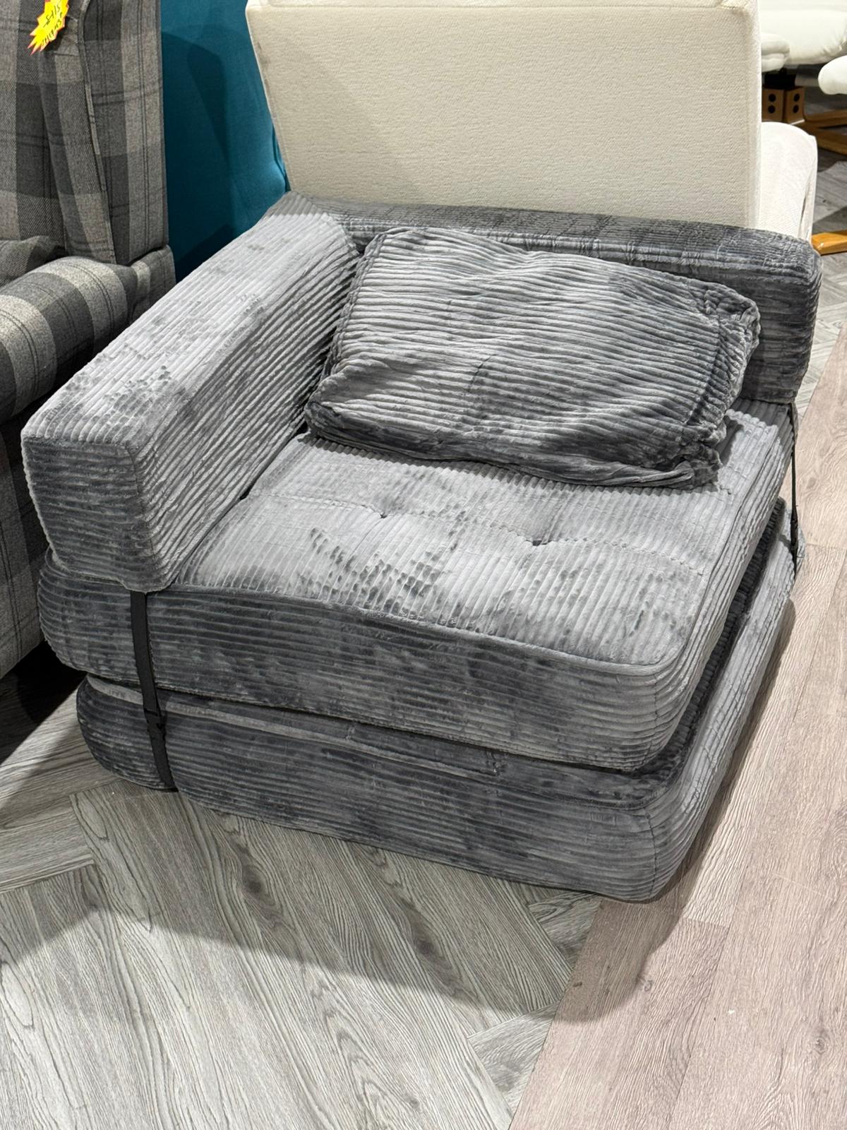 Corduroy Button Tufted Folding Sofa Bed with Pillow Grey