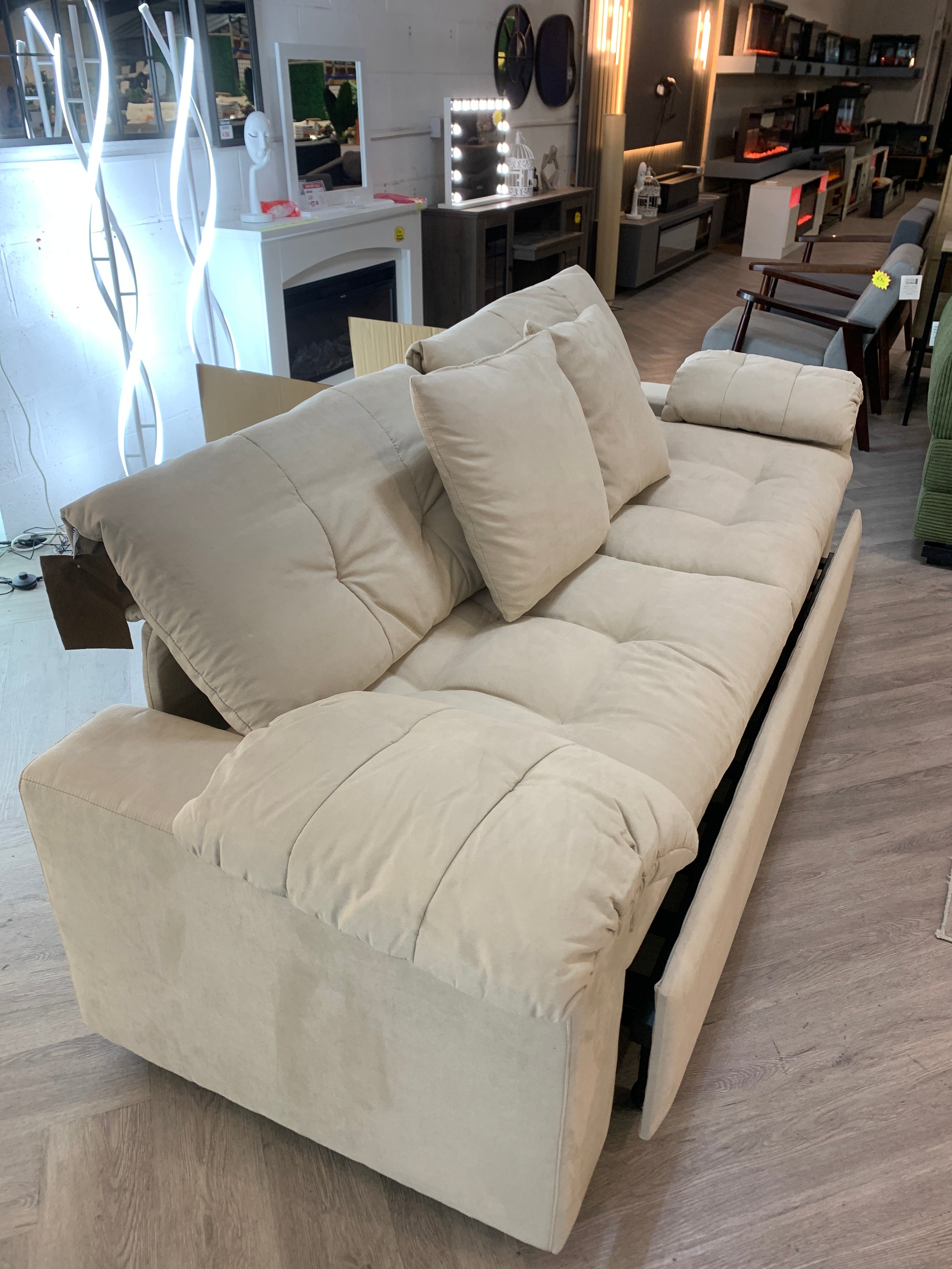 Multifunctional Sleeper 3 Seater Sofa Bed with Storage Space Beige 255cm W