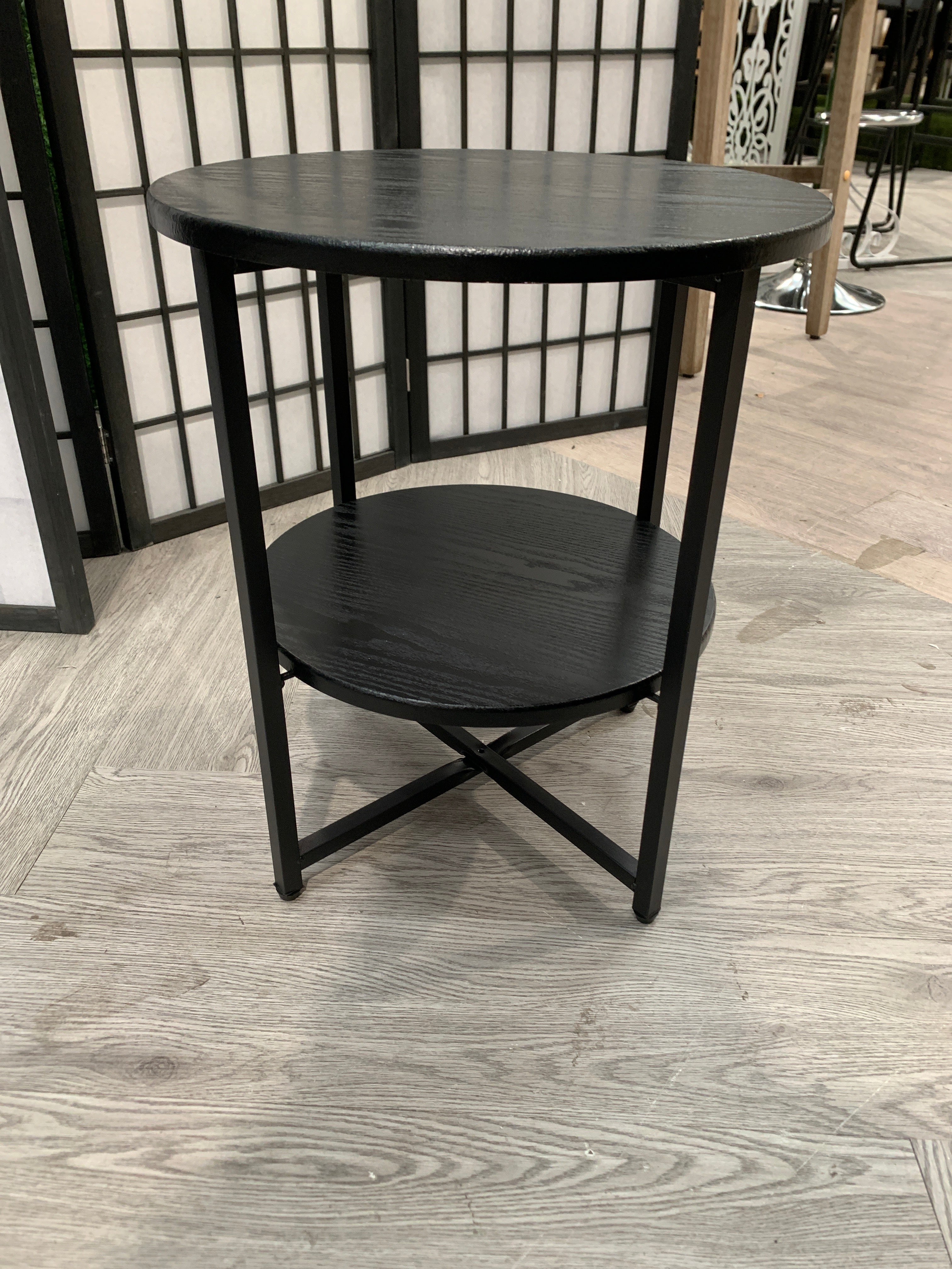 Small 2 Tier Round Coffee Table Side Table Black