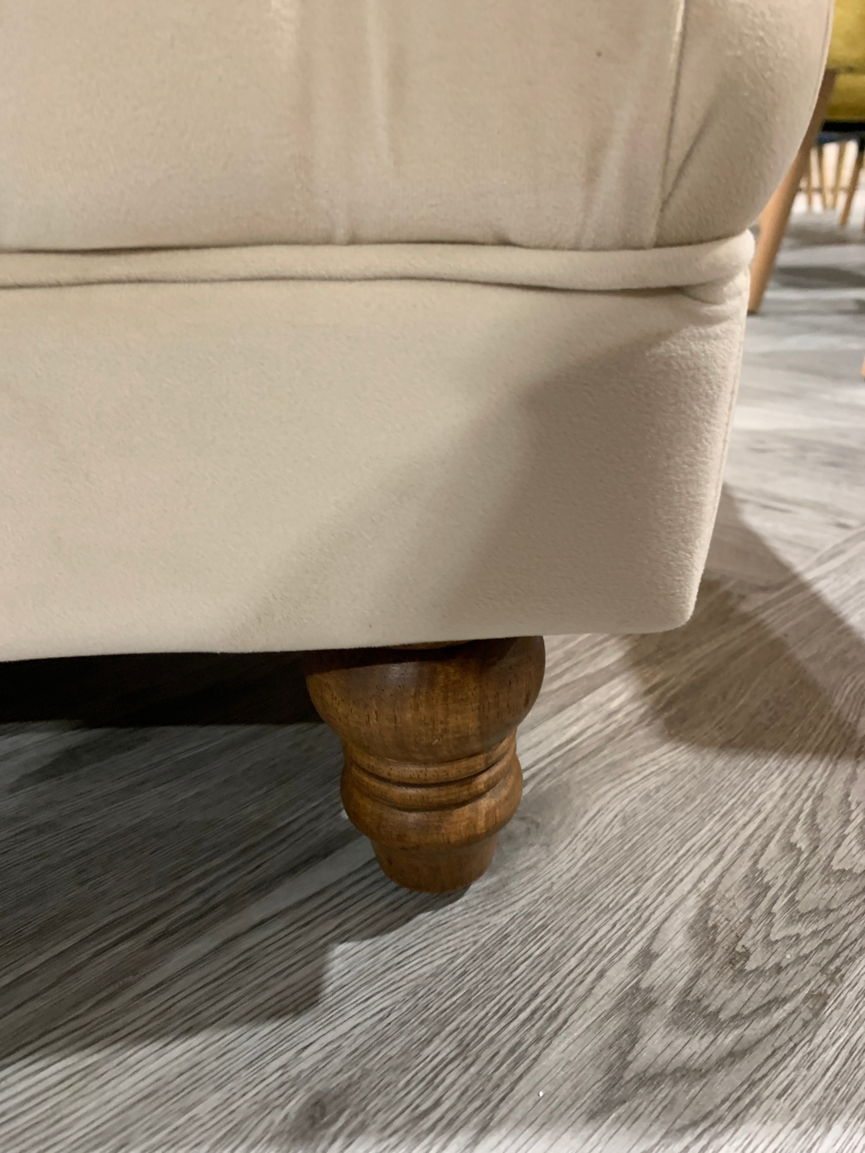 Buttoned Velvet Rectangular Ottoman Footstool with Gourd-shaped Legs Beige