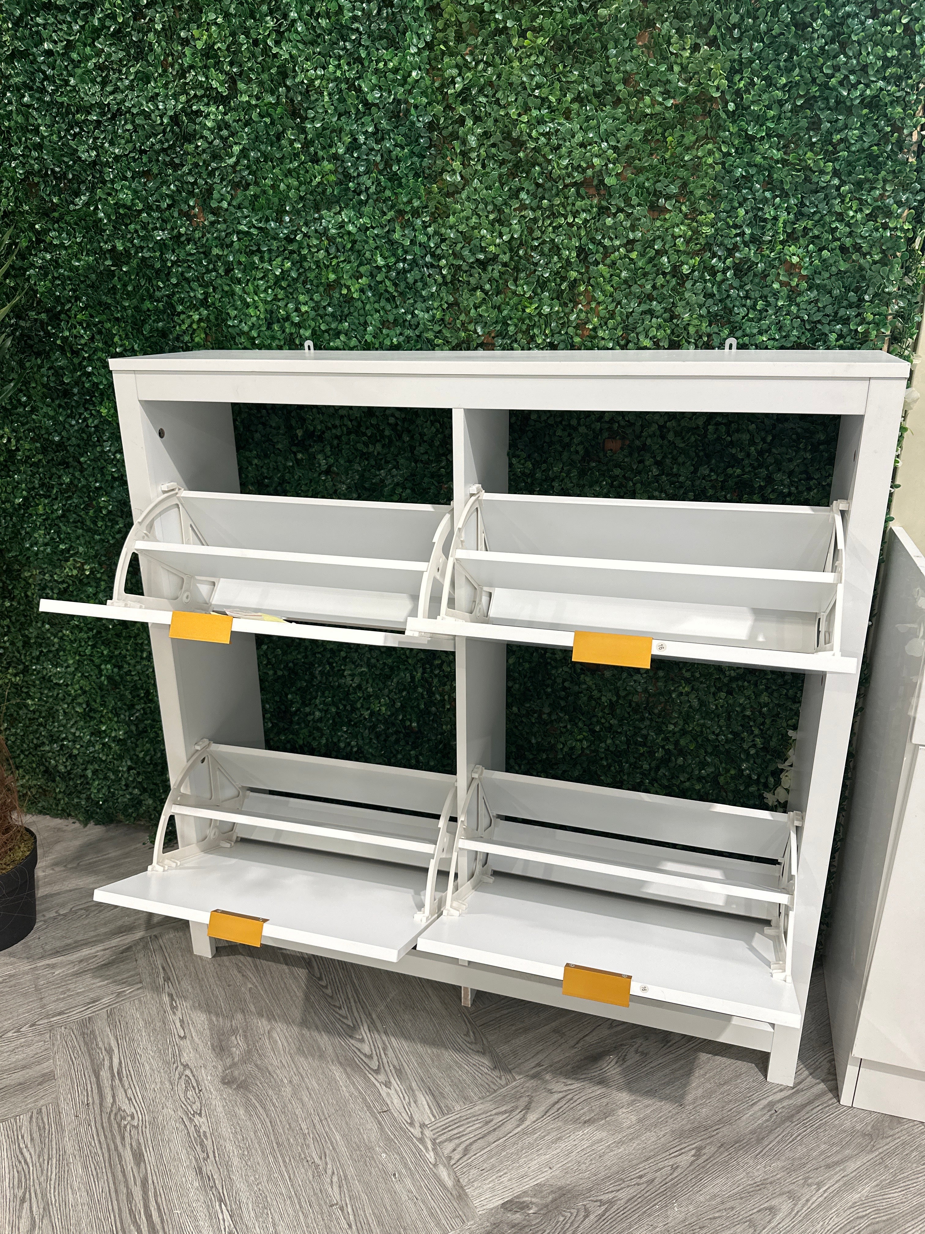 Flip Down Wood Shoe Cabinet White